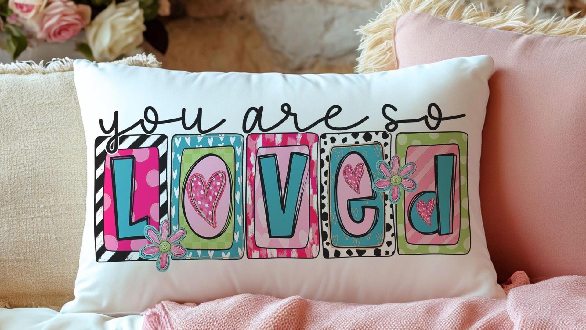 You are so loved lumbar throw pillows for couch colorful decorative pillows for girls, Mother's day gift, housewarming gift for daughter