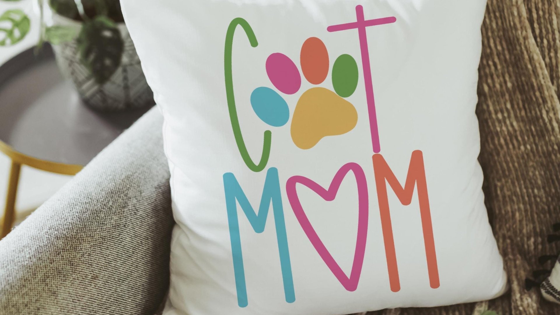 Cat mom throw pillow for chair, cute Mothers day gift for cat and cat lovers, cat lover throw pillow 18x18, colorful cat decor for kitchen