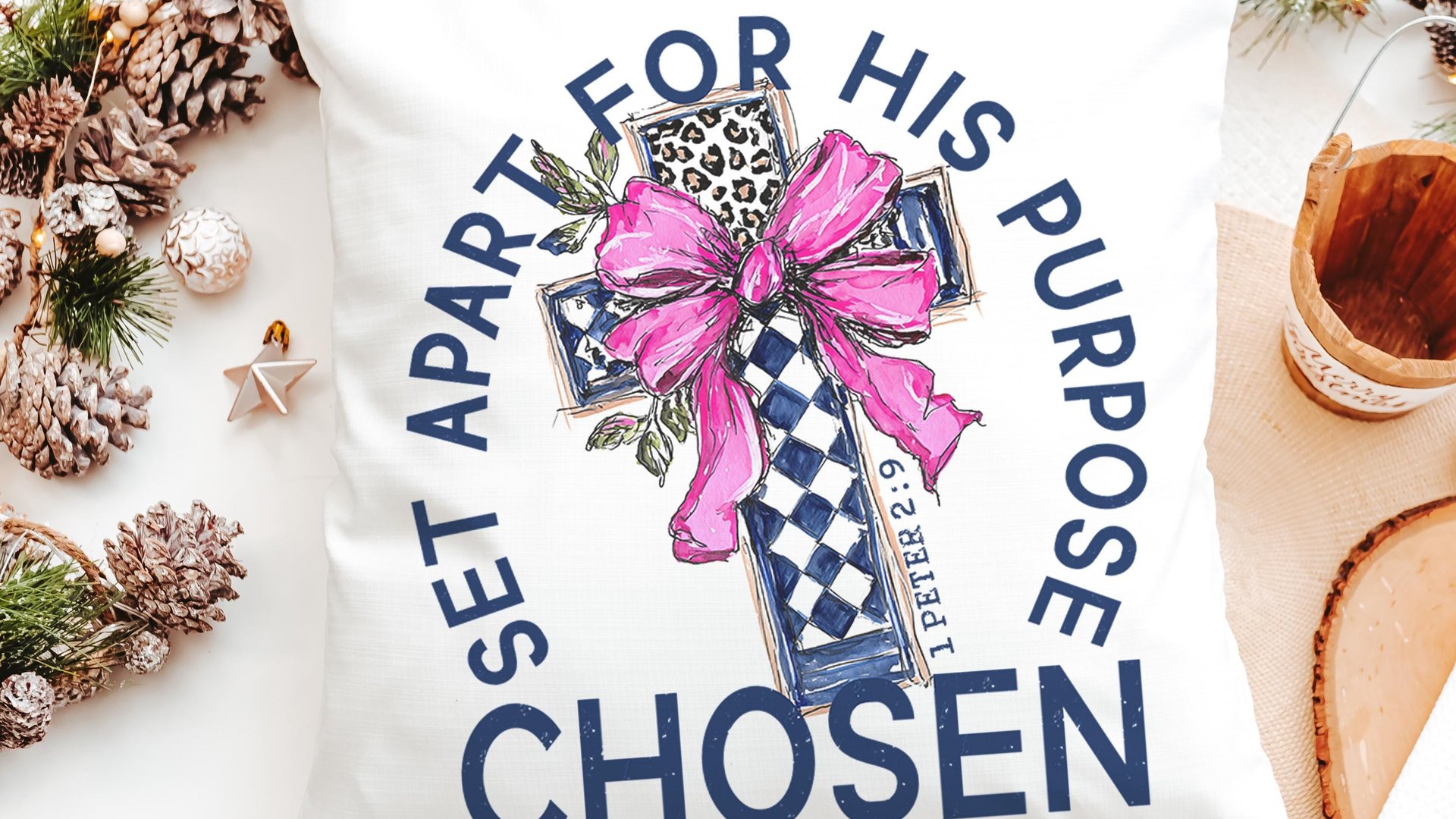 Chosen for his purpose religious kitchen towels Christian throw pillow for living room, Easter hostess gift for sister, Colossians 3:12
