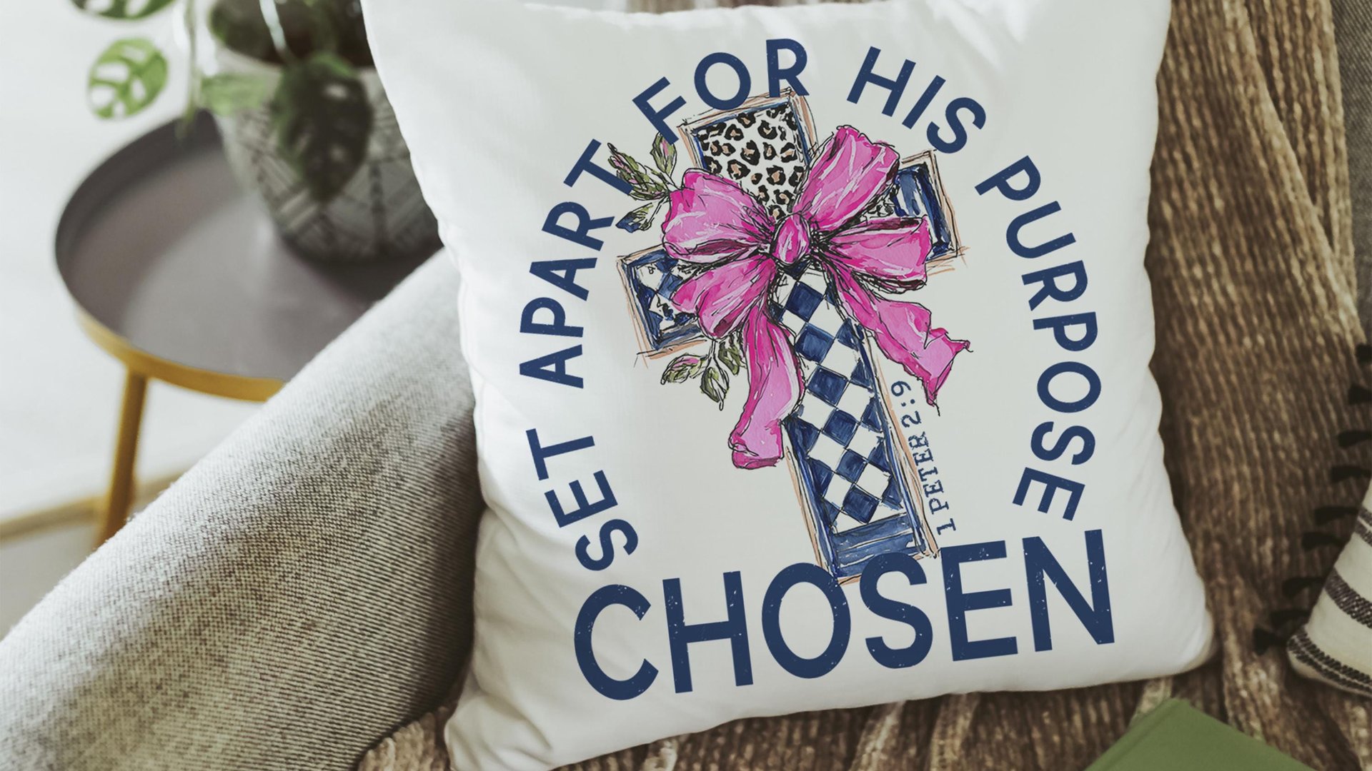 Chosen for his purpose religious kitchen towels Christian throw pillow for living room, Easter hostess gift for sister, Colossians 3:12