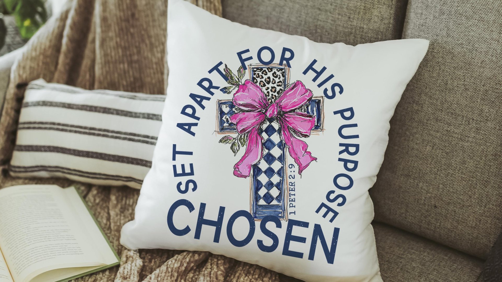 Chosen for his purpose religious kitchen towels Christian throw pillow for living room, Easter hostess gift for sister, Colossians 3:12