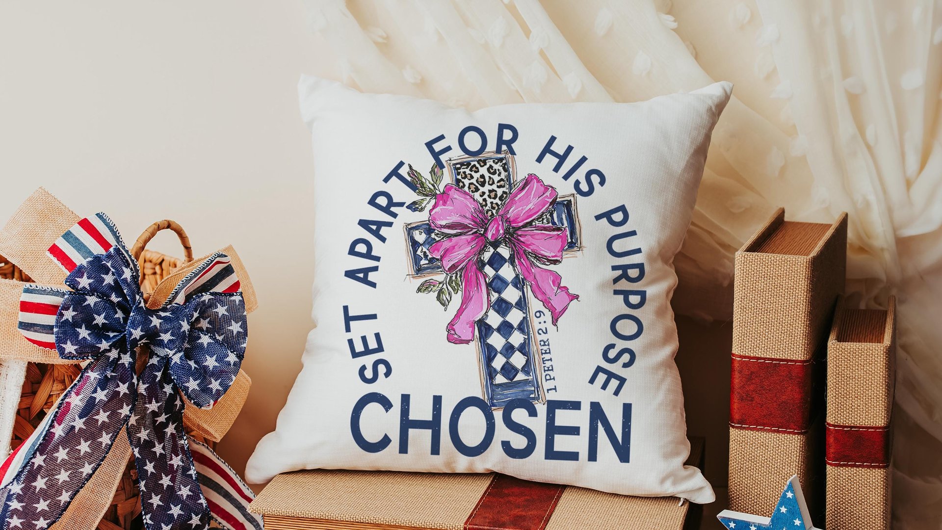 Chosen for his purpose religious kitchen towels Christian throw pillow for living room, Easter hostess gift for sister, Colossians 3:12