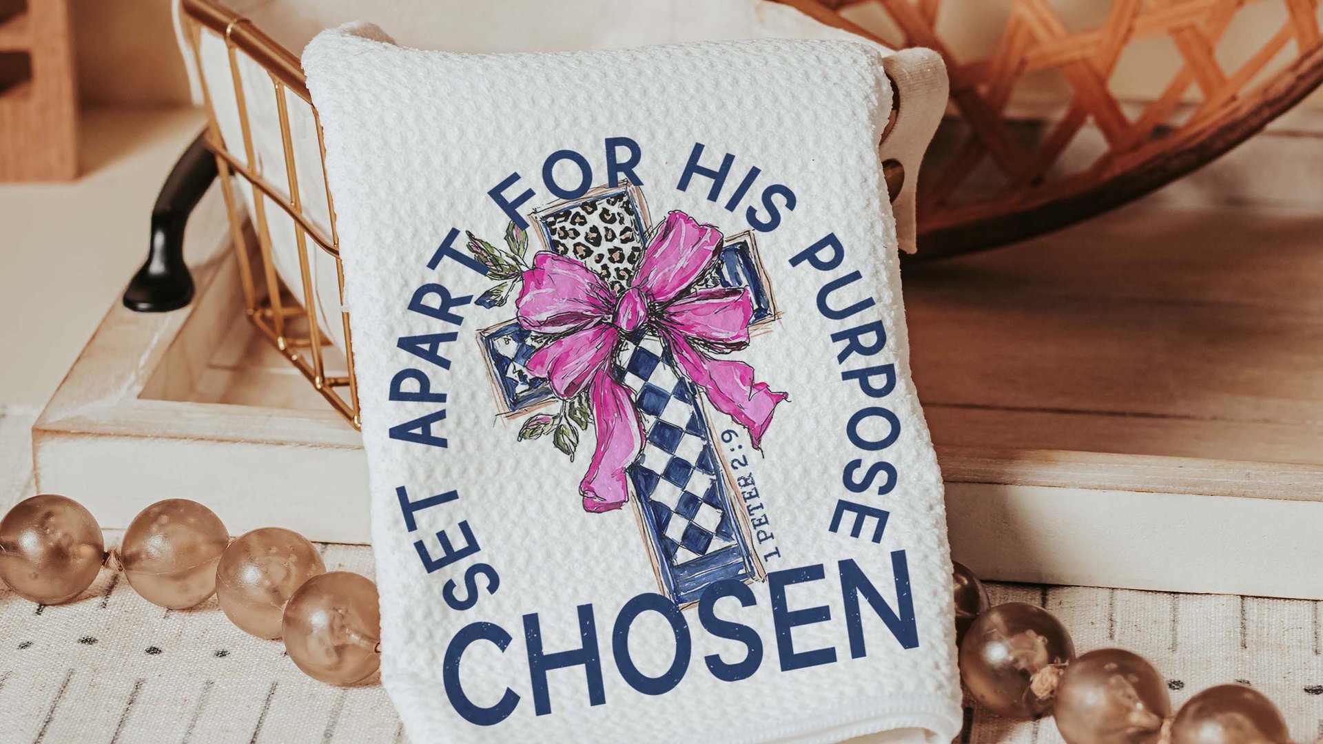 Chosen for his purpose religious kitchen towels Christian throw pillow for living room, Easter hostess gift for sister, Colossians 3:12