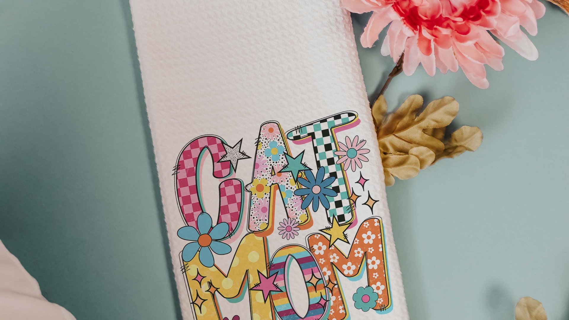 rainbow cat kitchen towel mod cat mom throw pillows cute cat gifts for cat lovers, whimsical cat decor, trendy checkered decorative pillows