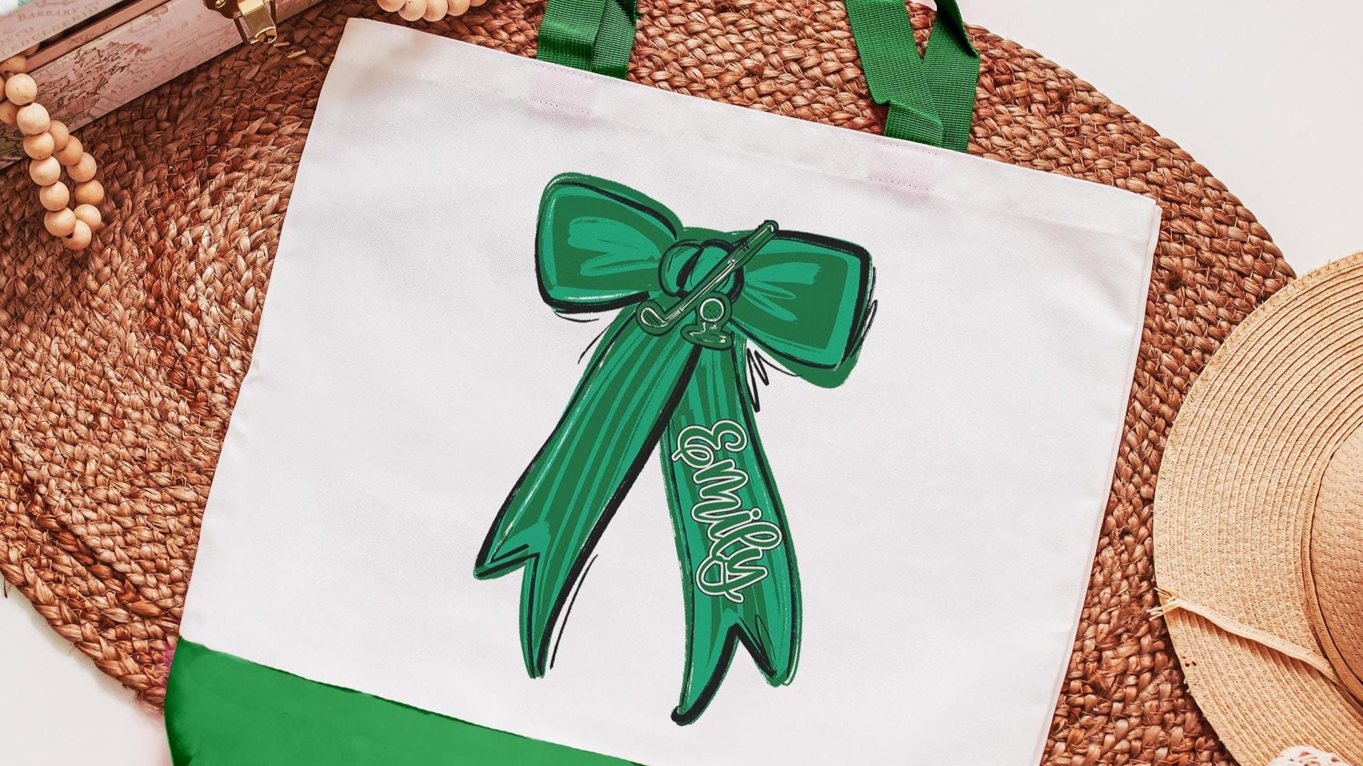 Personalized golf bow with name tote bag for women, lady golfer gift tote bag, golf gift for her, lady golfer golfing tournament, golf bag