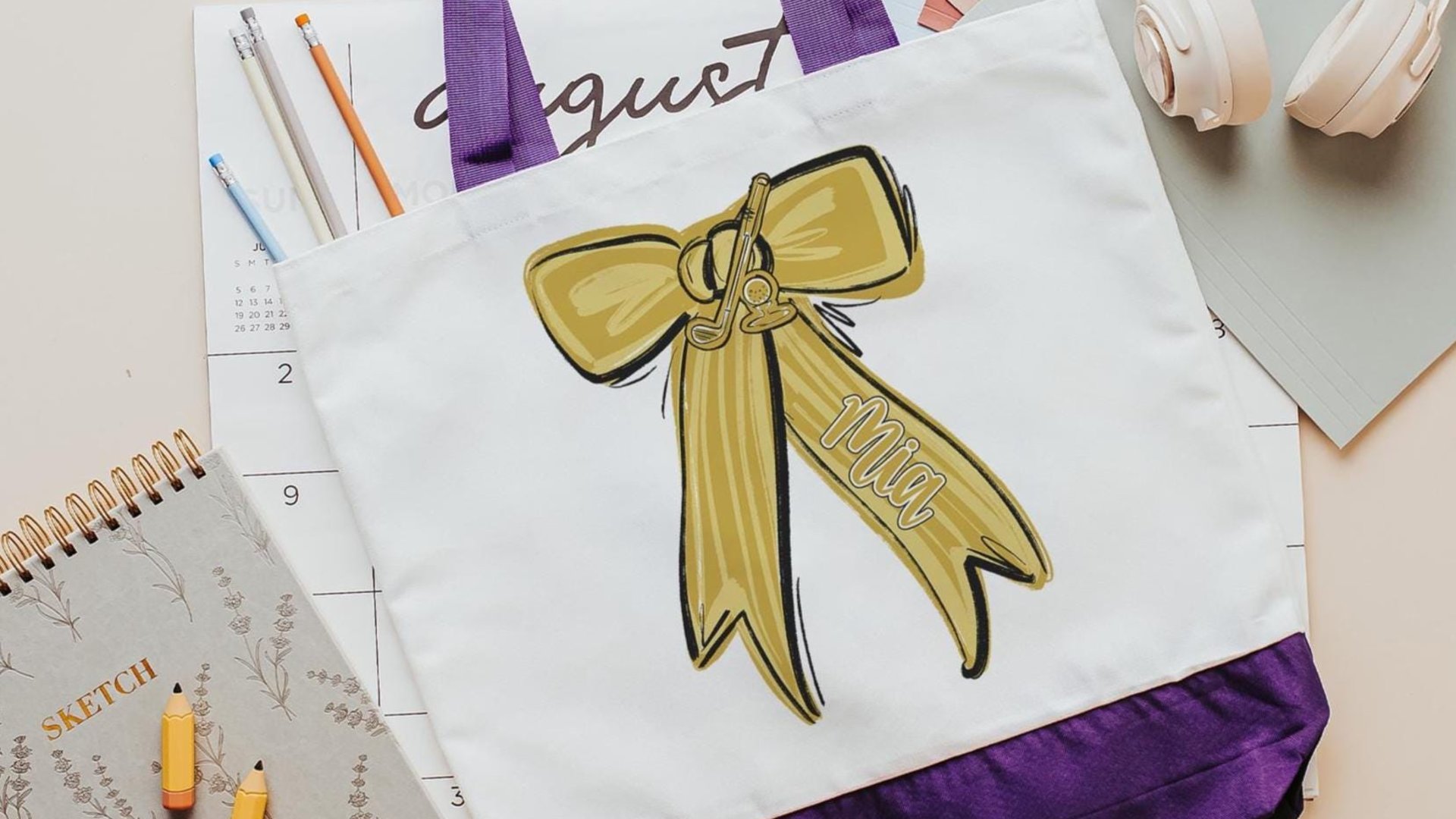 Personalized golf bow with name tote bag for women, lady golfer gift tote bag, golf gift for her, lady golfer golfing tournament, golf bag