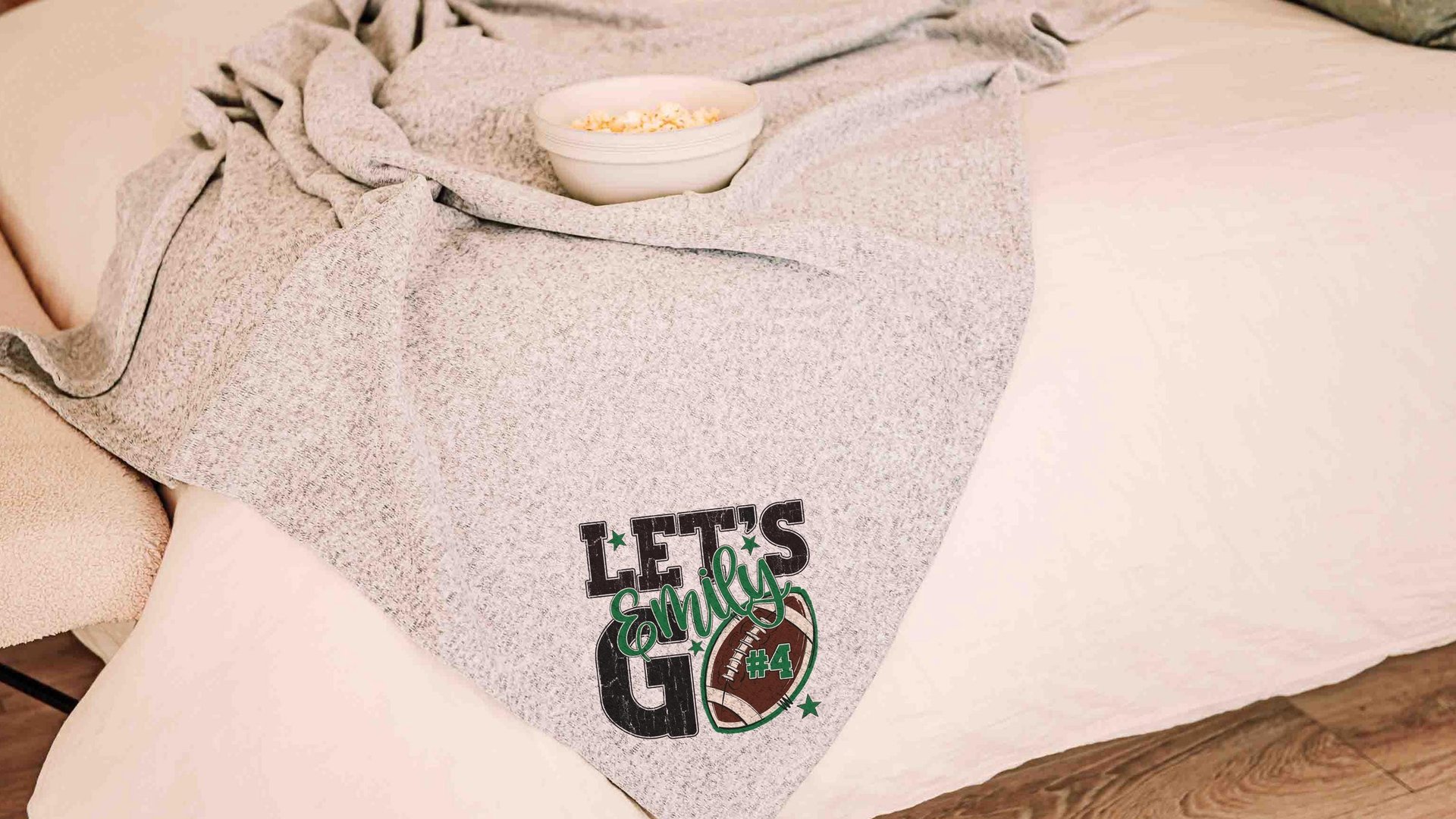 Personalized lets go football number blanket 50 x 60, football Mothers day gift for mother in law, carolina blue name throw blanket for