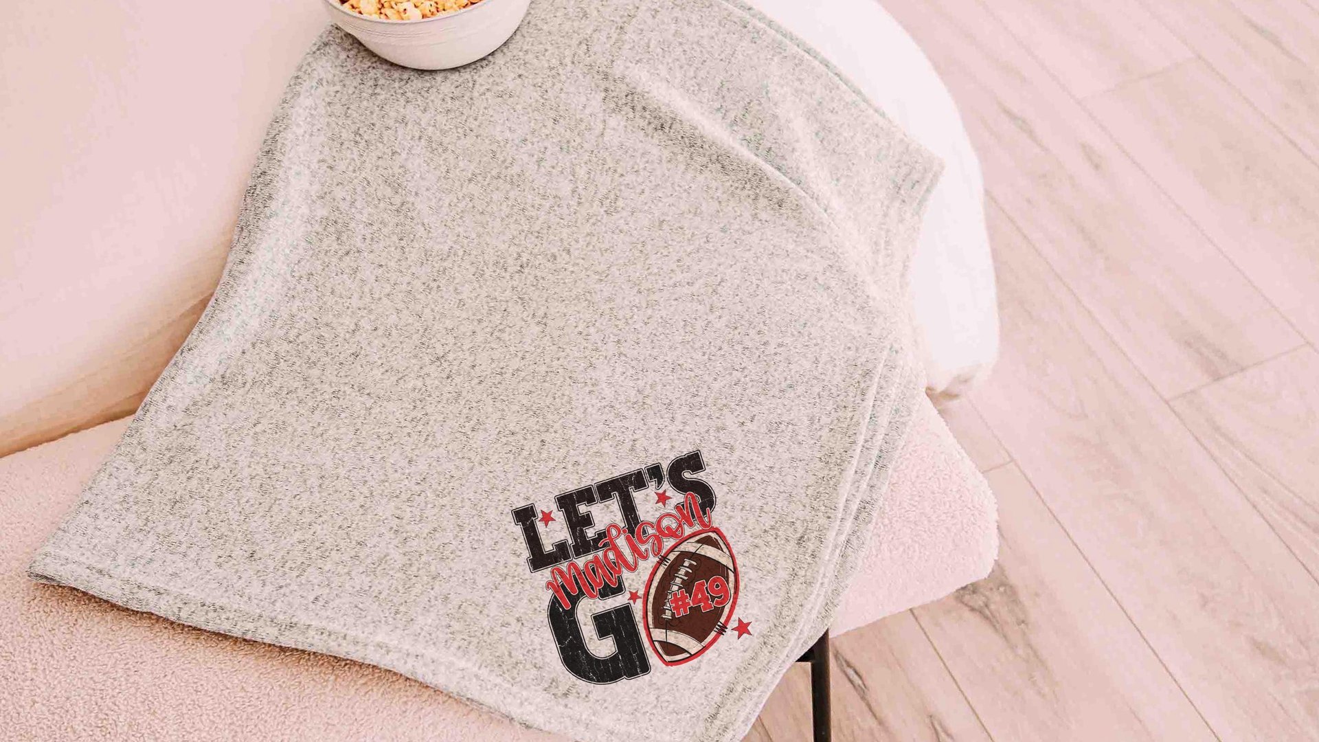 Personalized lets go football number blanket 50 x 60, football Mothers day gift for mother in law, carolina blue name throw blanket for