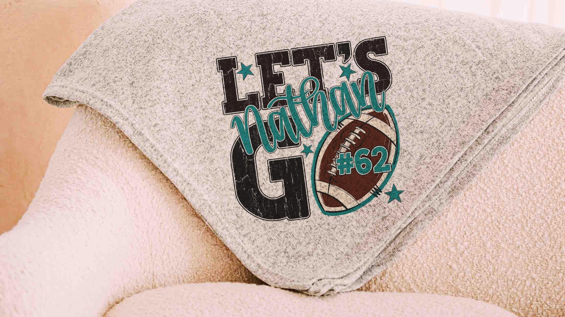Personalized lets go football number blanket 50 x 60, football Mothers day gift for mother in law, carolina blue name throw blanket for