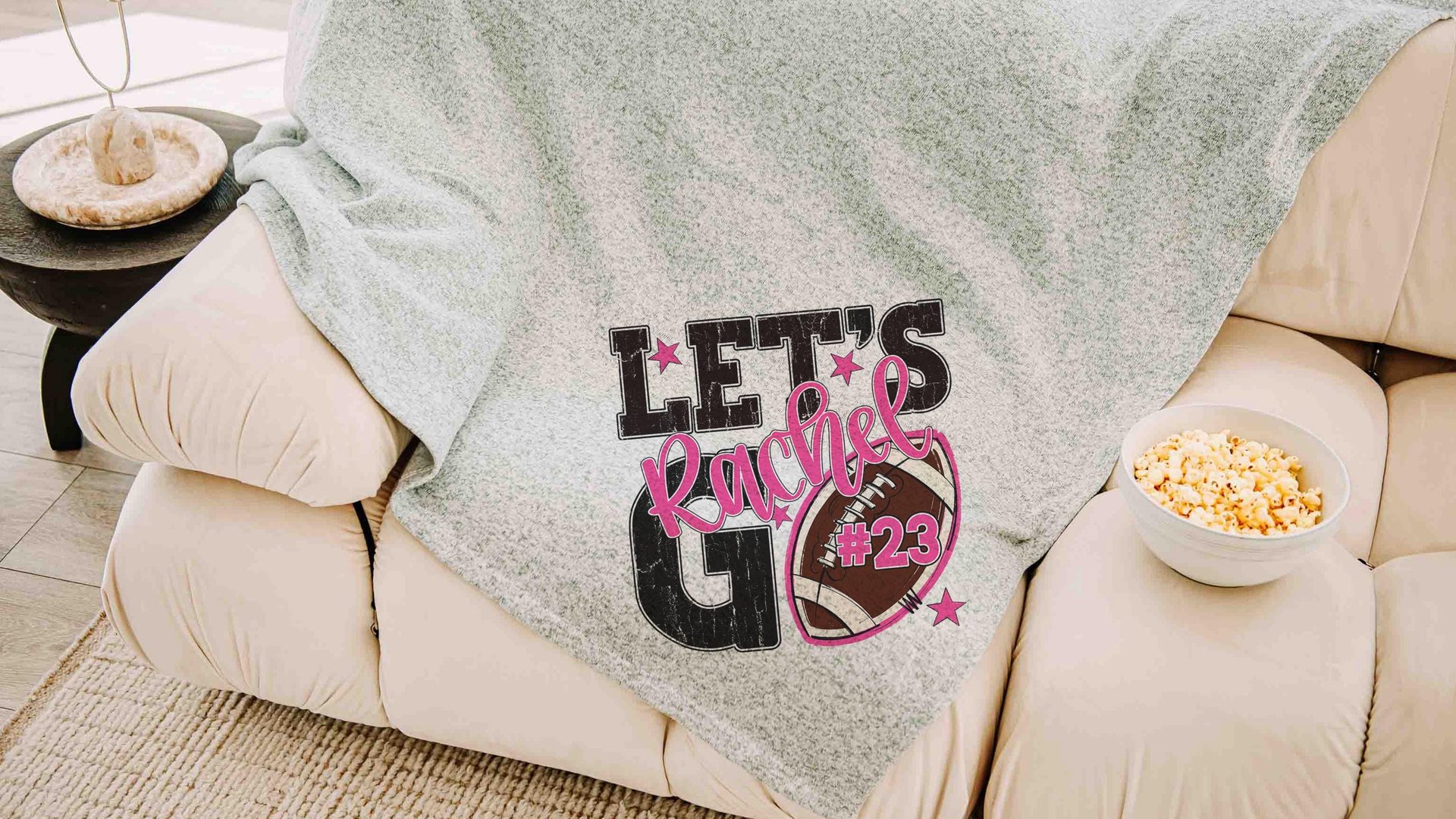 Personalized lets go football number blanket 50 x 60, football Mothers day gift for mother in law, carolina blue name throw blanket for