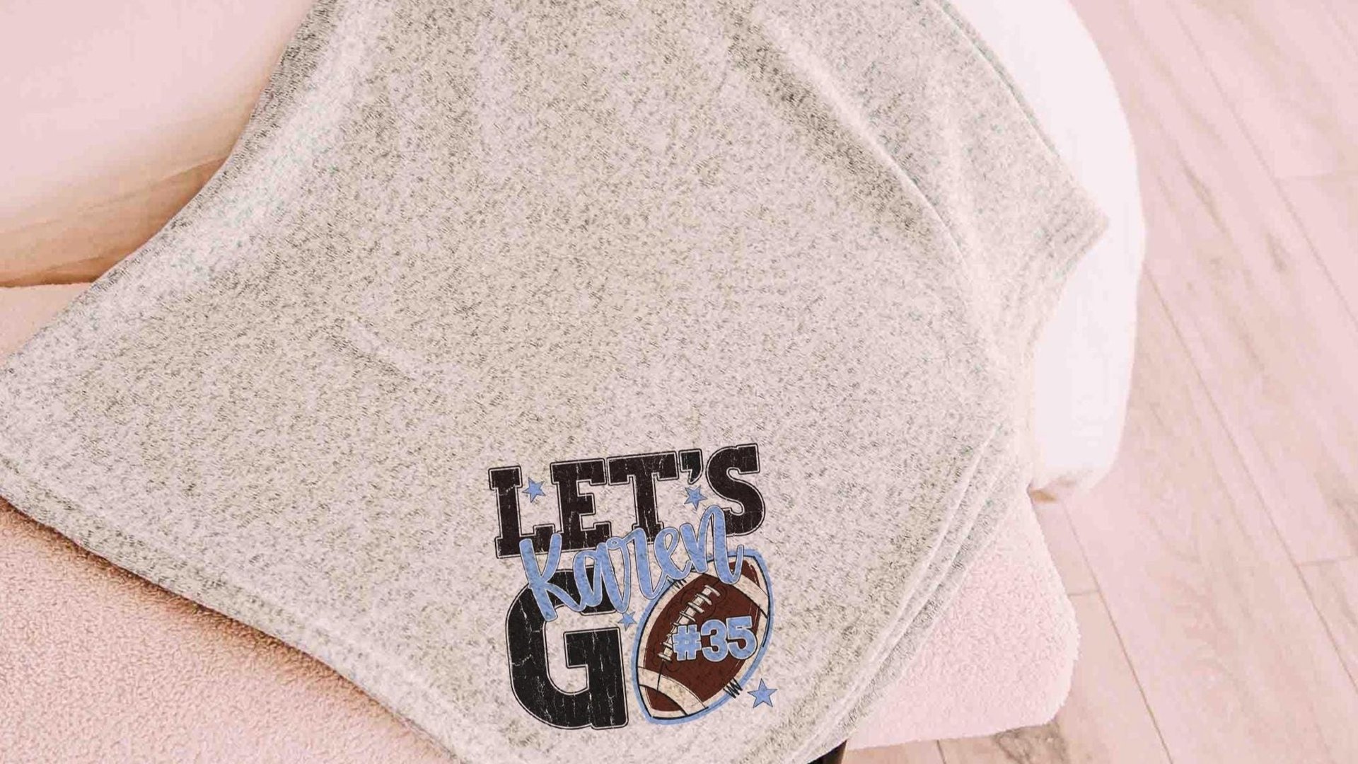 Personalized lets go football number blanket 50 x 60, football Mothers day gift for mother in law, carolina blue name throw blanket for