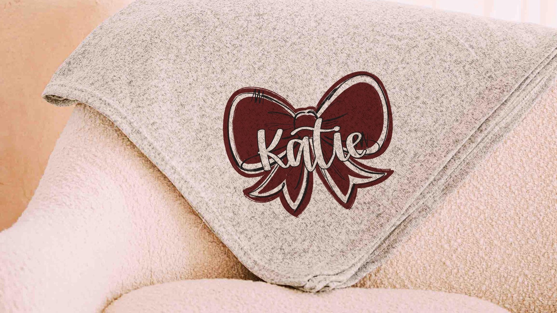 Personalized carolina blue coquette bow name blanket, college gifts for best friend, trendy aesthetic throw blankets for college apartment