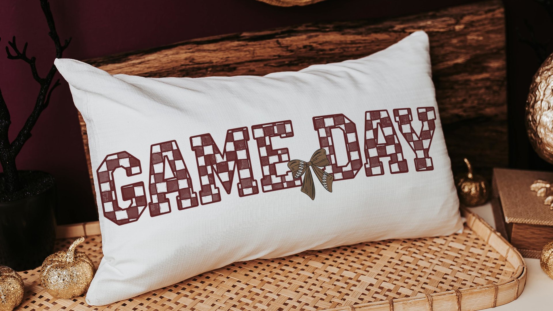 Game day girly football throw pillow for bed cute football gifts for girls, football coquette room decor for teens, football mom