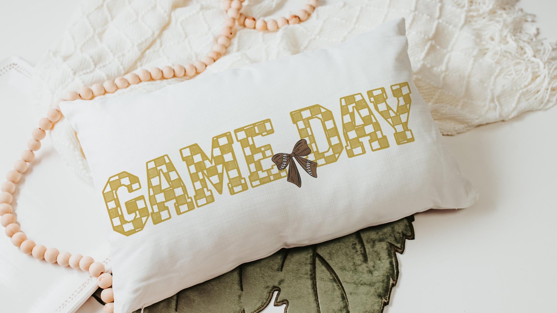 Game day girly football throw pillow for bed cute football gifts for girls, football coquette room decor for teens, football mom