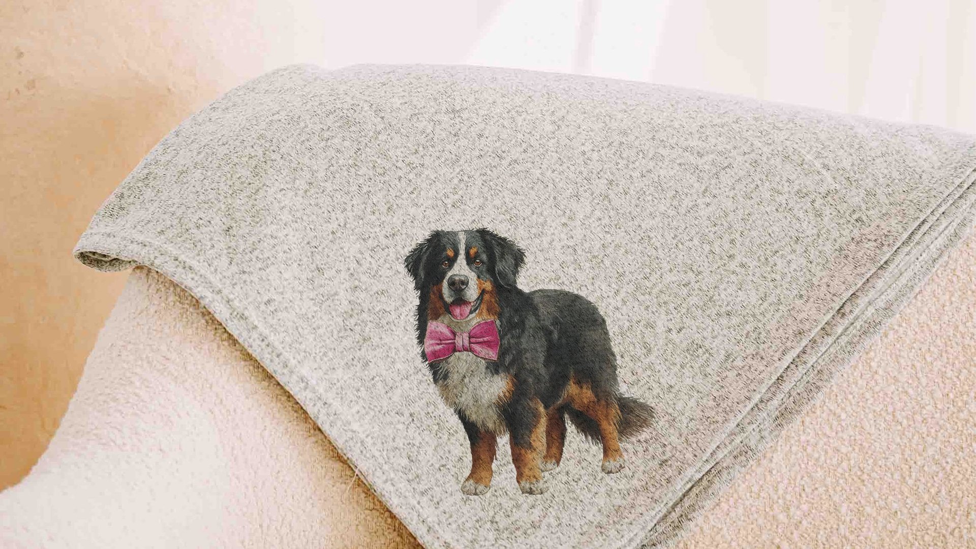 Bernese mountain dog blanket for dog lovers, girl berner mom dog mom gifts for women, pink bow bernese mountain dog gift for her, cozy throw