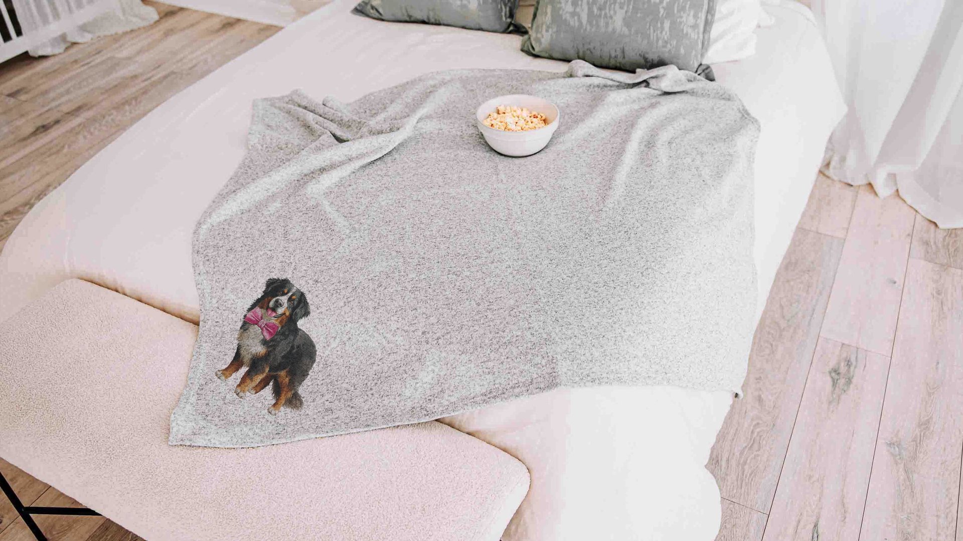 Bernese mountain dog blanket for dog lovers, girl berner mom dog mom gifts for women, pink bow bernese mountain dog gift for her, cozy throw