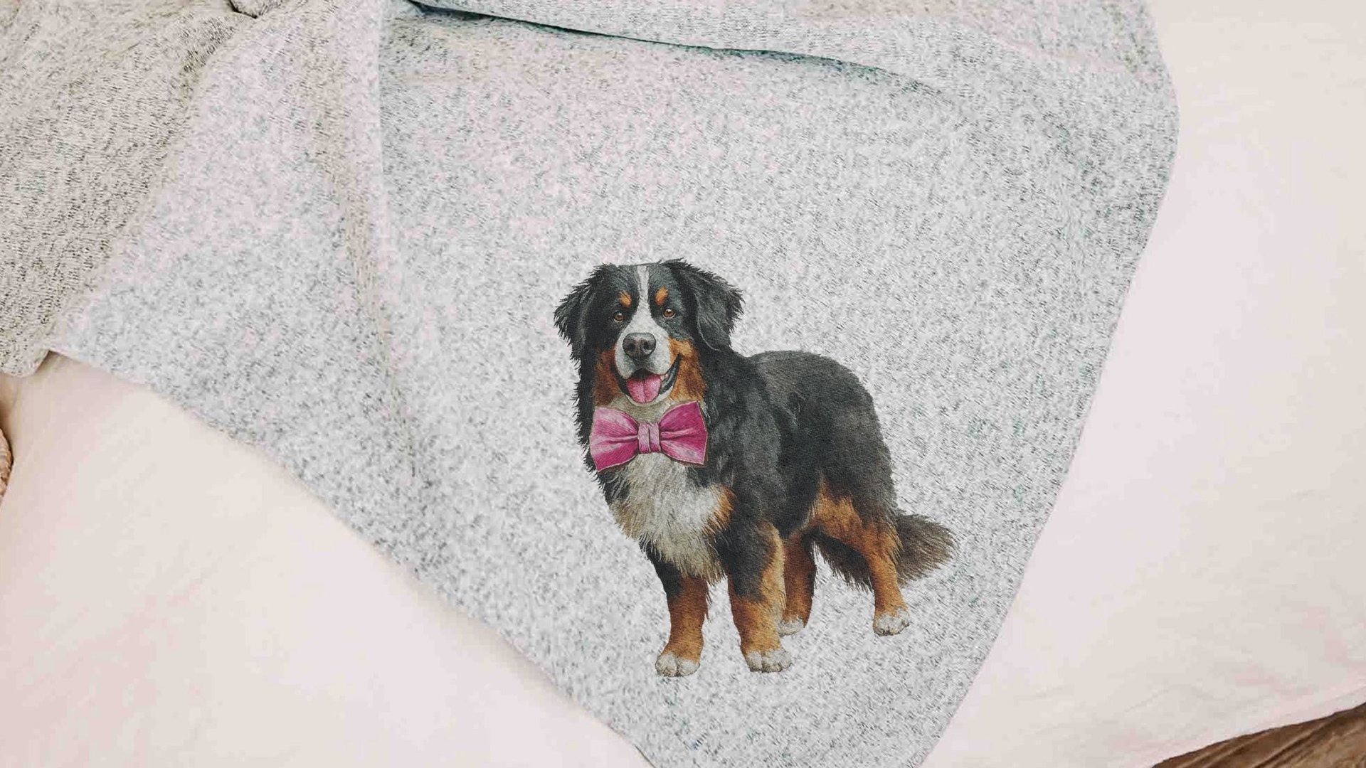 Bernese mountain dog blanket for dog lovers, girl berner mom dog mom gifts for women, pink bow bernese mountain dog gift for her, cozy throw