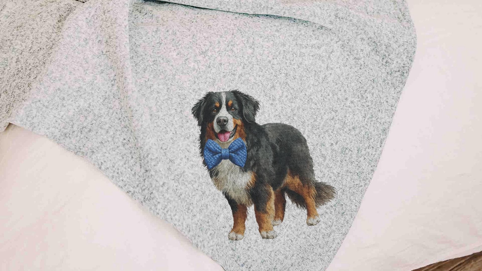 Bernese mountain dog blanket for dog lovers, girl berner mom dog mom gifts for women, pink bow bernese mountain dog gift for her, cozy throw