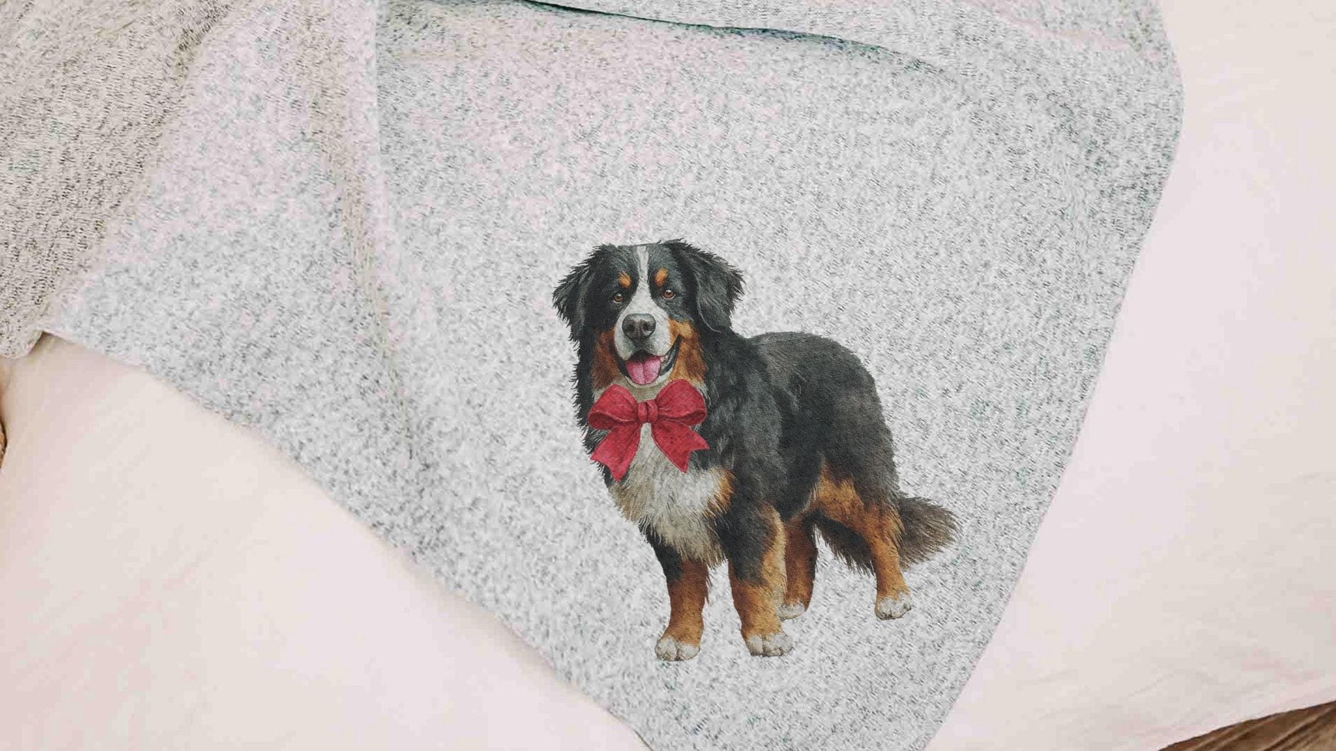 Bernese mountain dog blanket for dog lovers, girl berner mom dog mom gifts for women, pink bow bernese mountain dog gift for her, cozy throw