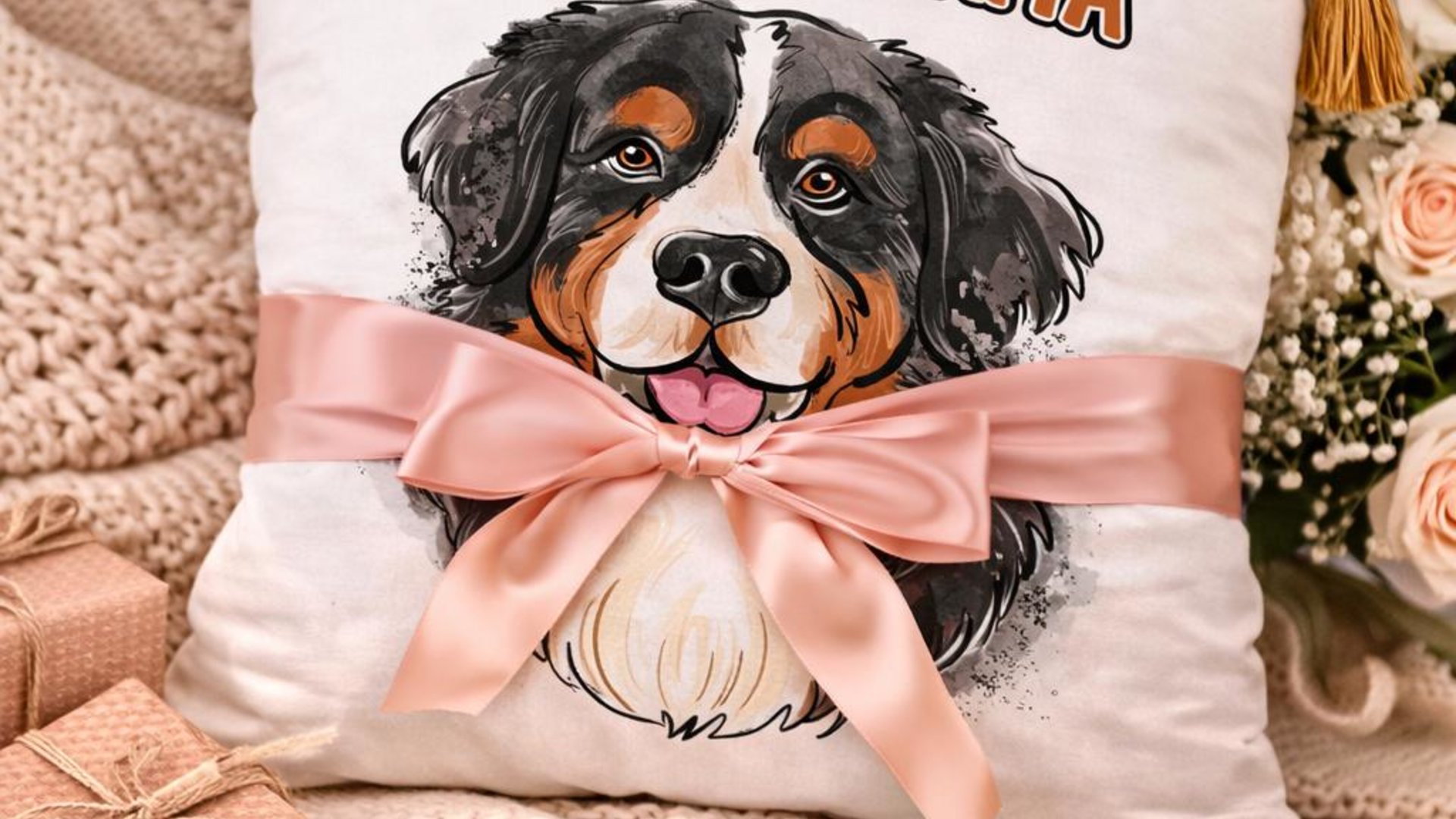 Bernese mama Berner throw pillows for couch, Bernese mountain dog gifts for women, Christmas gifts for dog lovers, dog mom decorative pillow