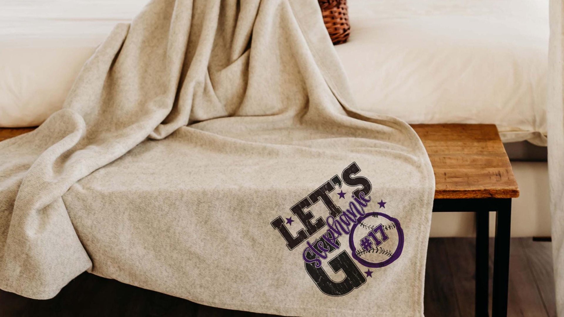 Personalized lets go baseball number blanket 50 x 60, baseball Mothers day gift for mother in law, carolina blue name throw blanket for sofa