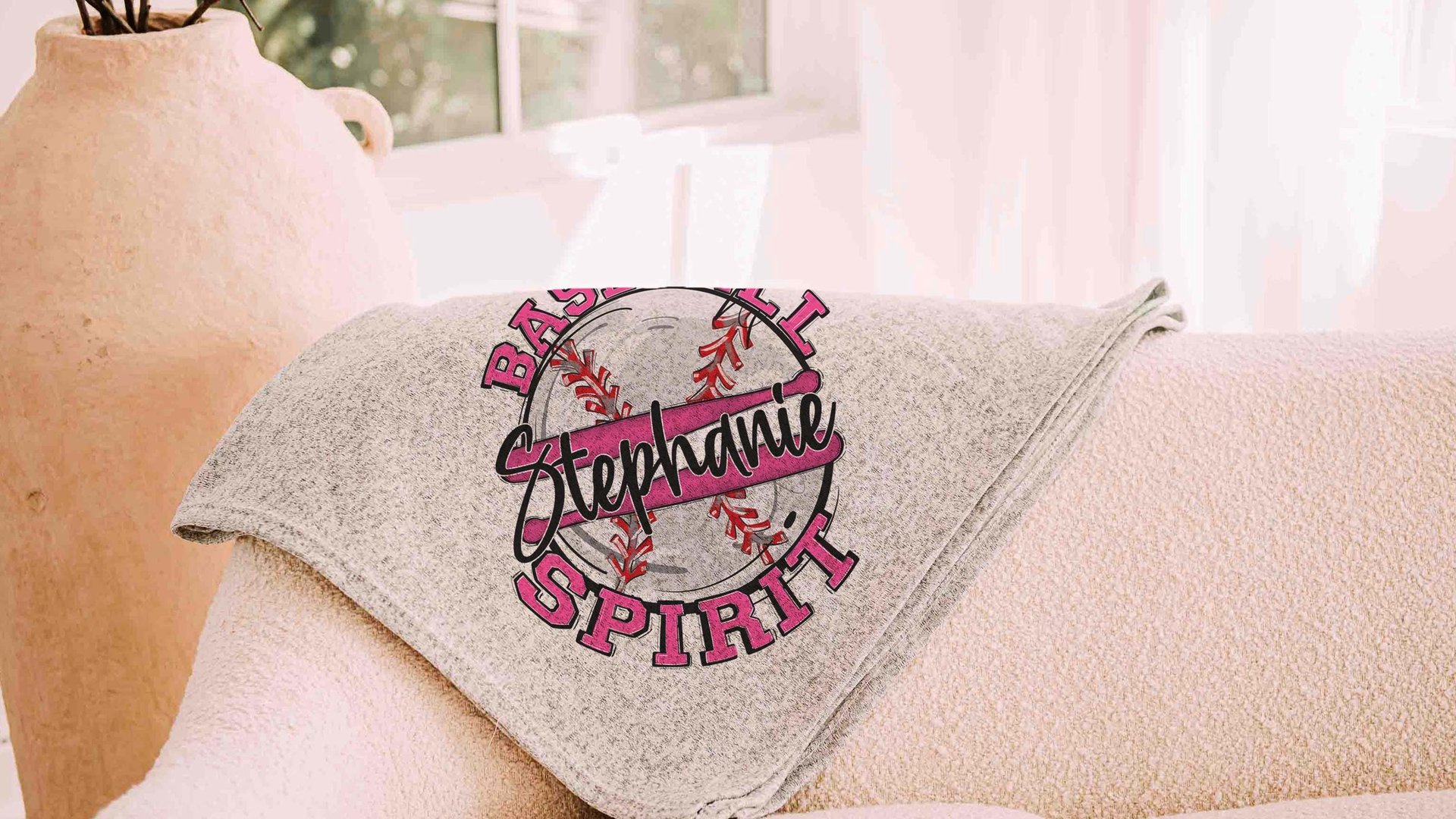 Personalized baseball spirit name blanket 50 x 60, baseball Mothers day gift for mother in law, carolina blue name throw blanket for sofa