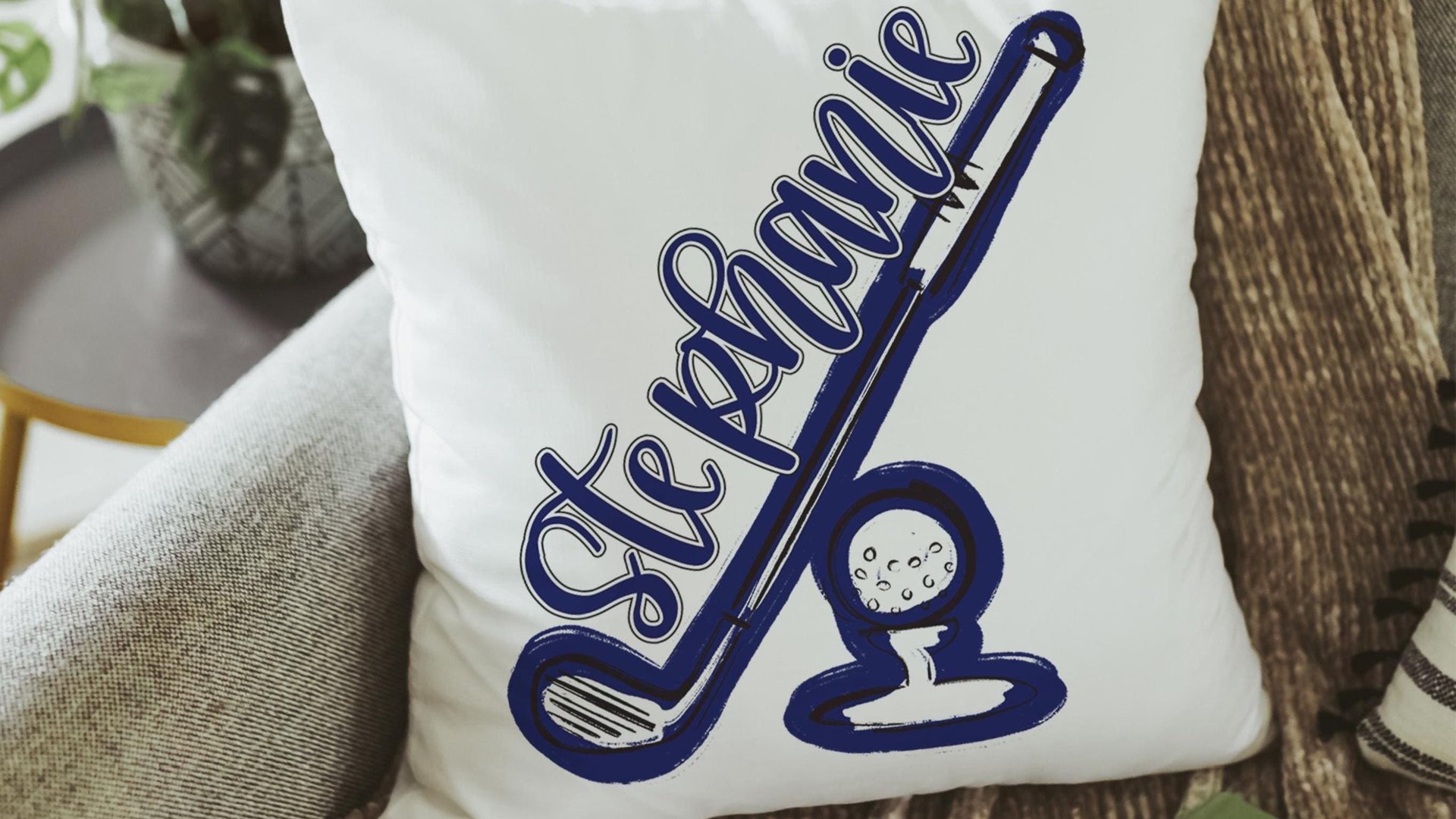 Personalized columbia blue name golf pillow for couch, golf mom era room decor pillow, lady golfer throw pillow for bed, cute golf gifts for