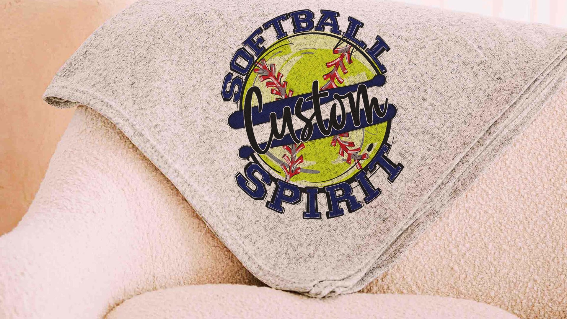 Personalized softball spirit name blanket 50 x 60, softball Mothers day gift for mother in law, carolina blue name throw blanket for sofa