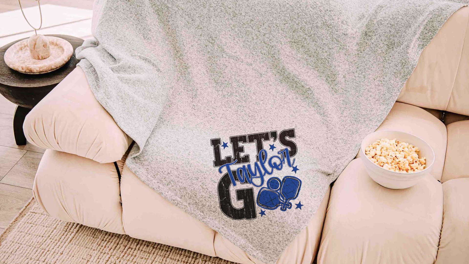 personalized pickleball blanket with name, cute pickleball gifts for women, pickleball tournament gifts, carolina blue throw blanket 50 x 60