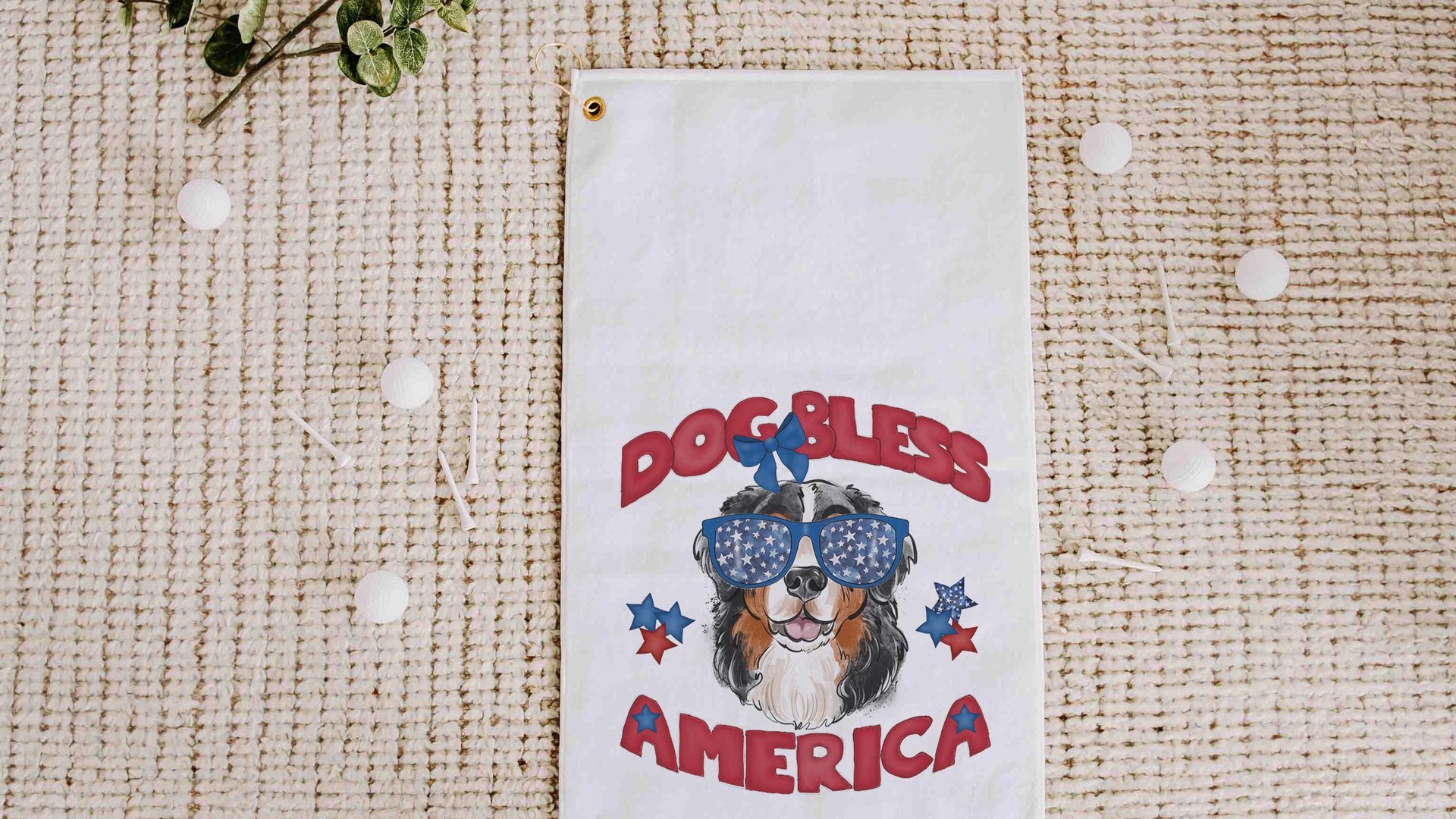 Dog bless America patriotic towels with grommet, Bernese Mountain Dog gifts for for step dad, golf gift for men, golf bag accessories golfer