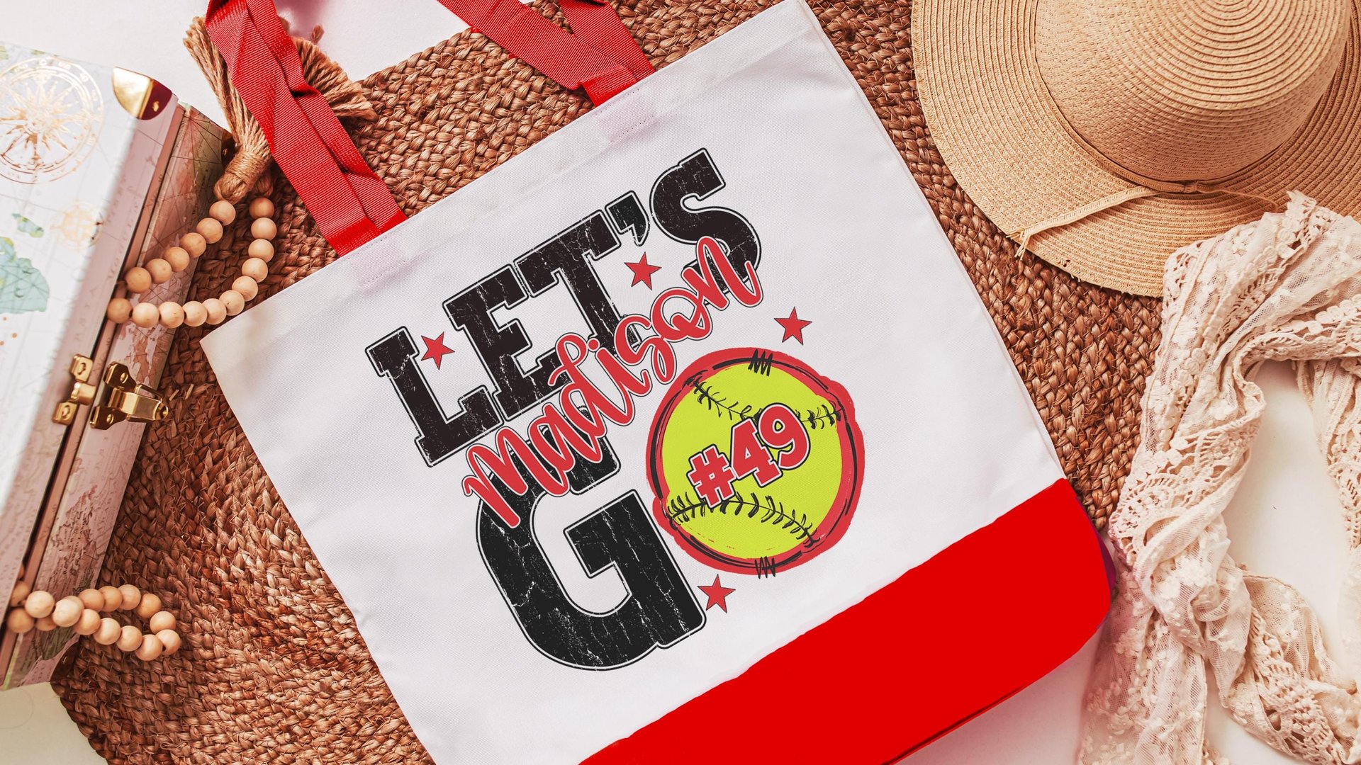 personalized softball tote bags for high school, school spirit tote bag with name, softball wristlet for girls, softball gifts for player