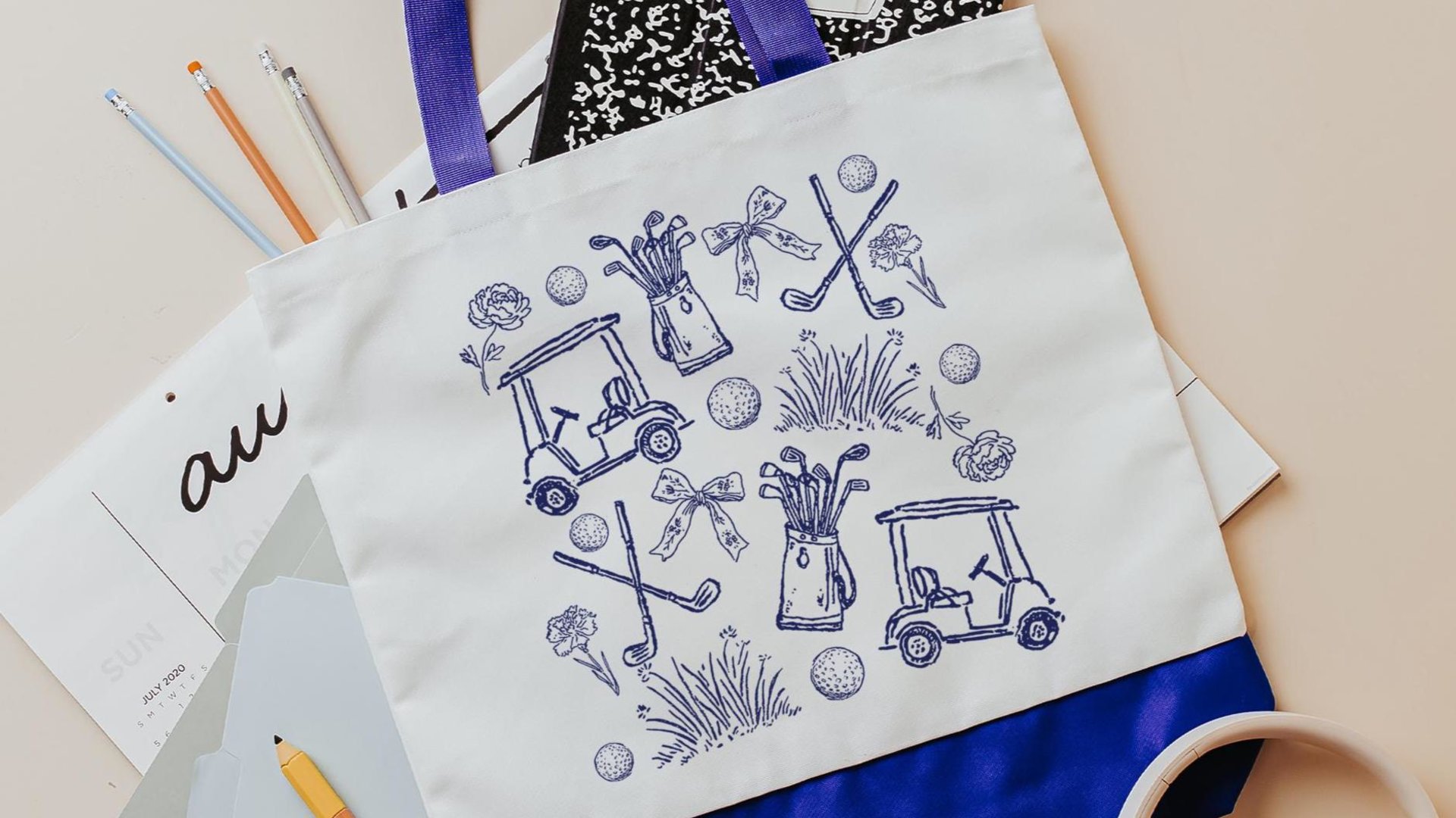 carolina blue golf icons golf tote bag for cart, golf Mothers Day gift for golfers, golf mom era golf wristlet for women, cute golf gifts