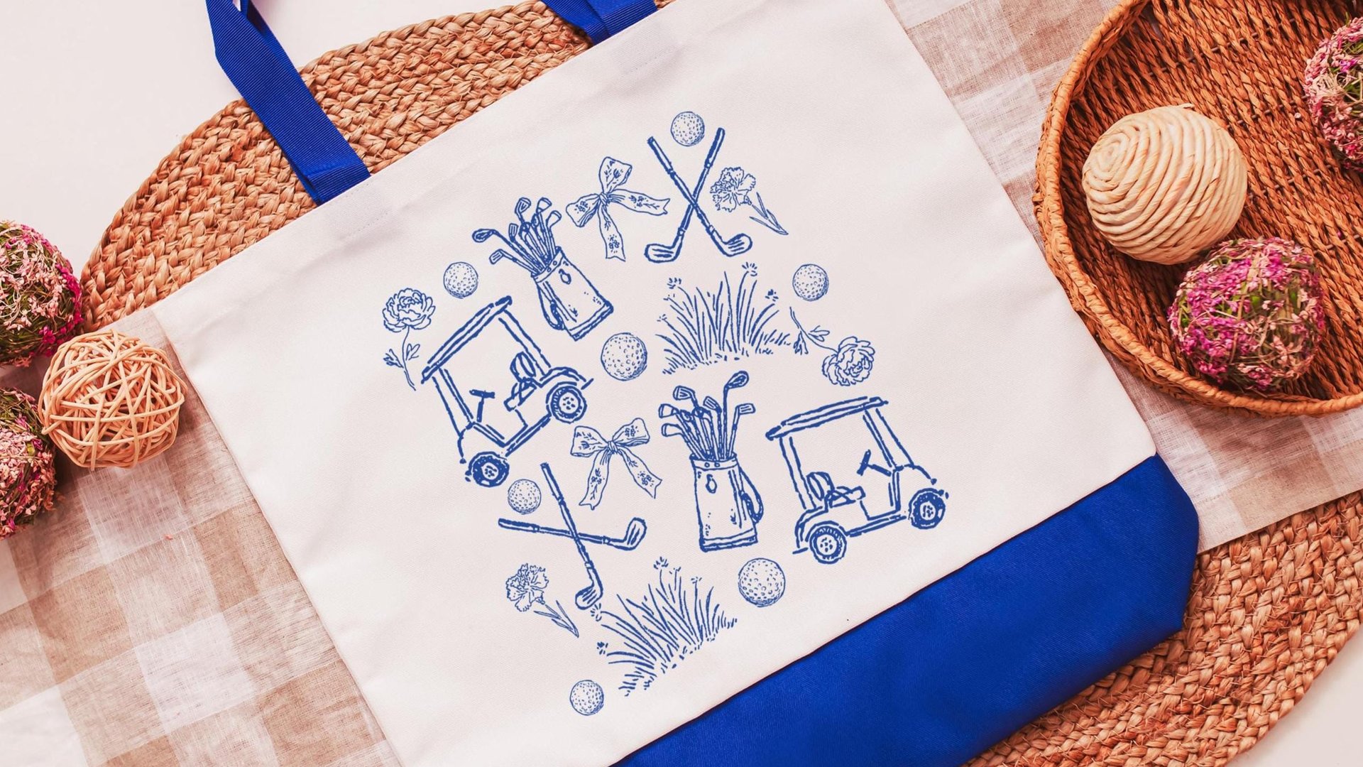 carolina blue golf icons golf tote bag for cart, golf Mothers Day gift for golfers, golf mom era golf wristlet for women, cute golf gifts