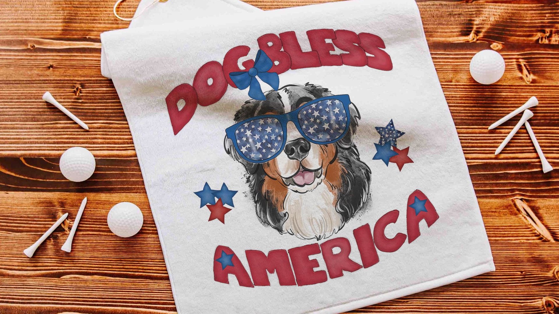 Dog bless America patriotic towels with grommet, Bernese Mountain Dog gifts for for step dad, golf gift for men, golf bag accessories golfer
