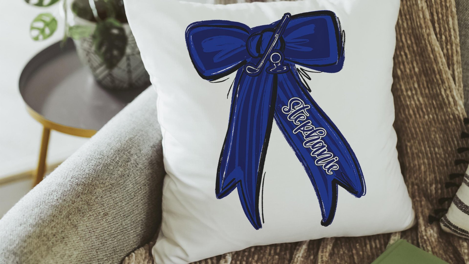 personalized carolina blue golf throw pillow cover 18x18, college golf gifts for her, golf decor for bedroom, golfer gifts for new home