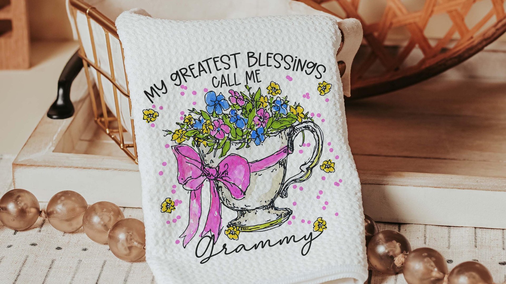 personalized my greatest blessings call me Nana throw pillows for couch, Nana gifts for Mothers day gift for Mimi, floral kitchen towels