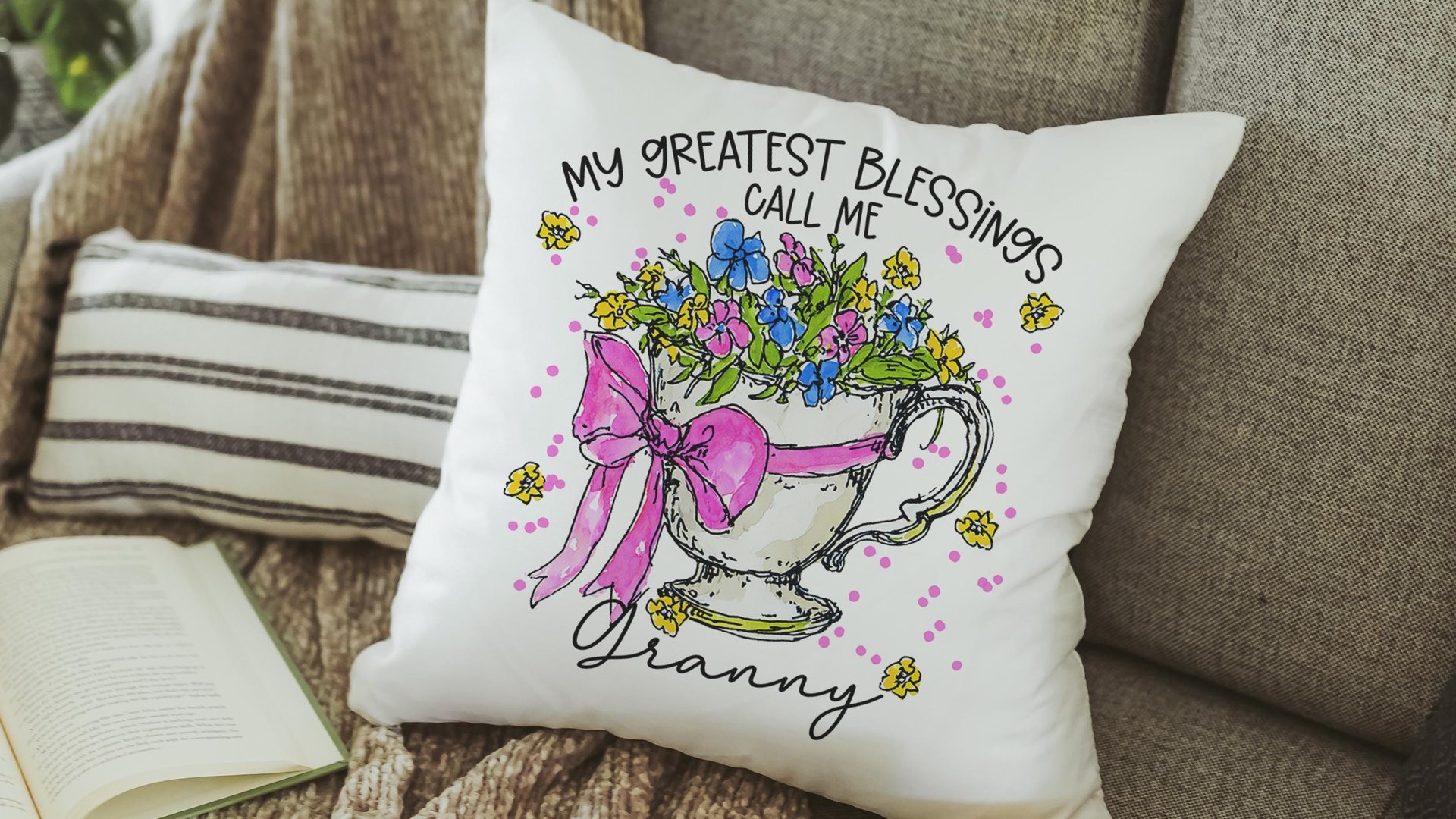 personalized my greatest blessings call me Nana throw pillows for couch, Nana gifts for Mothers day gift for Mimi, floral kitchen towels