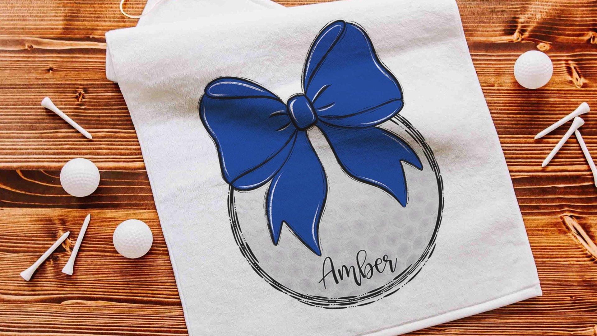personalized girly golf towel with name, cute golf gear, royal blue school spirit high school girls golf gifts for teenage girls, golfing