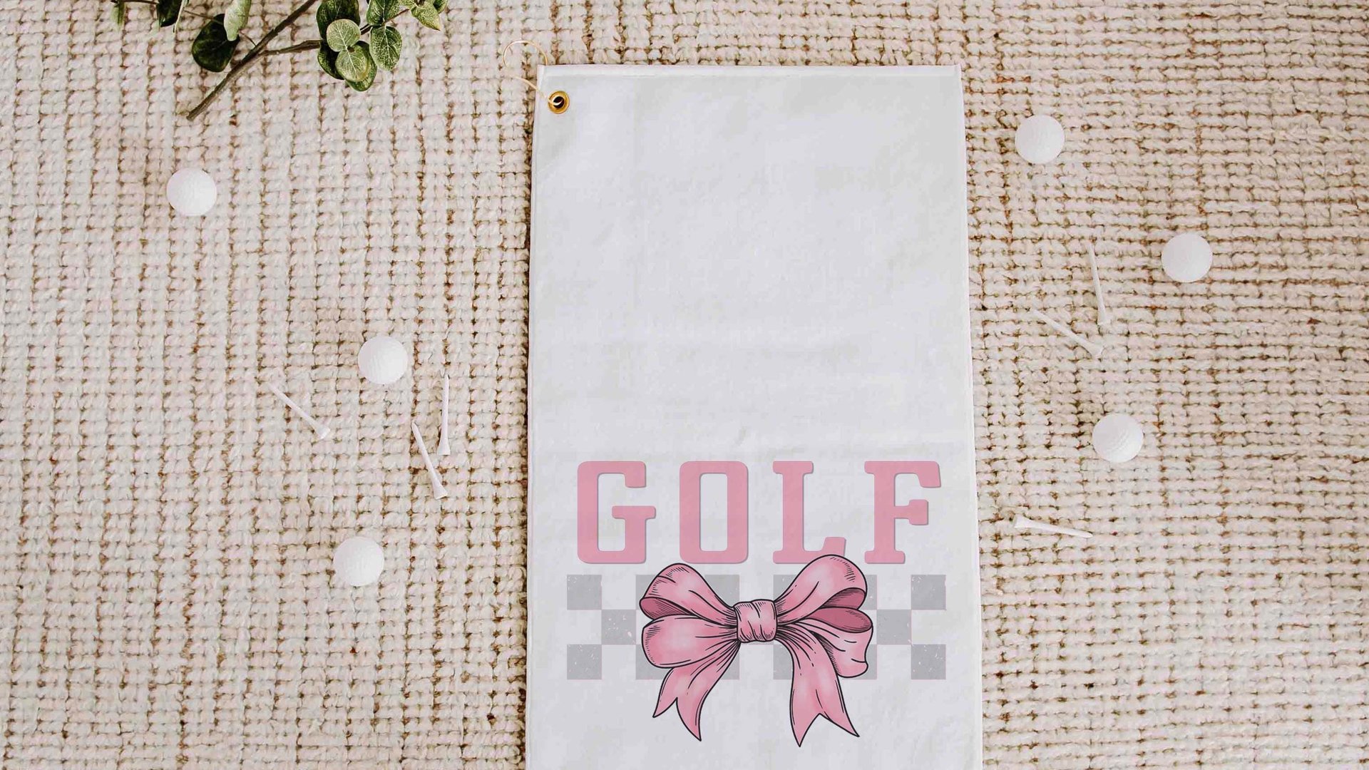 pink bow golf towels with grommet, golf mom era coquette golf towels for sports, lady golfer towel, golfing gifts for girls, cute golf gifts