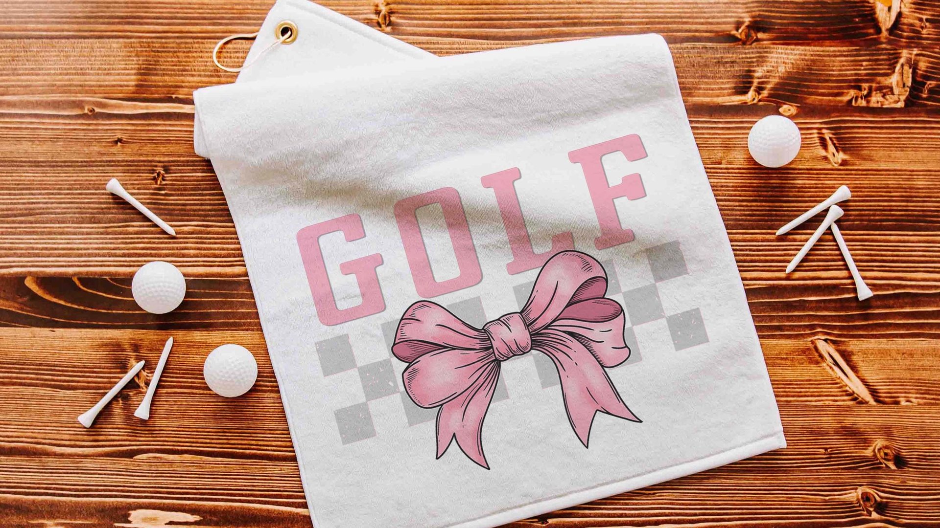 pink bow golf towels with grommet, golf mom era coquette golf towels for sports, lady golfer towel, golfing gifts for girls, cute golf gifts