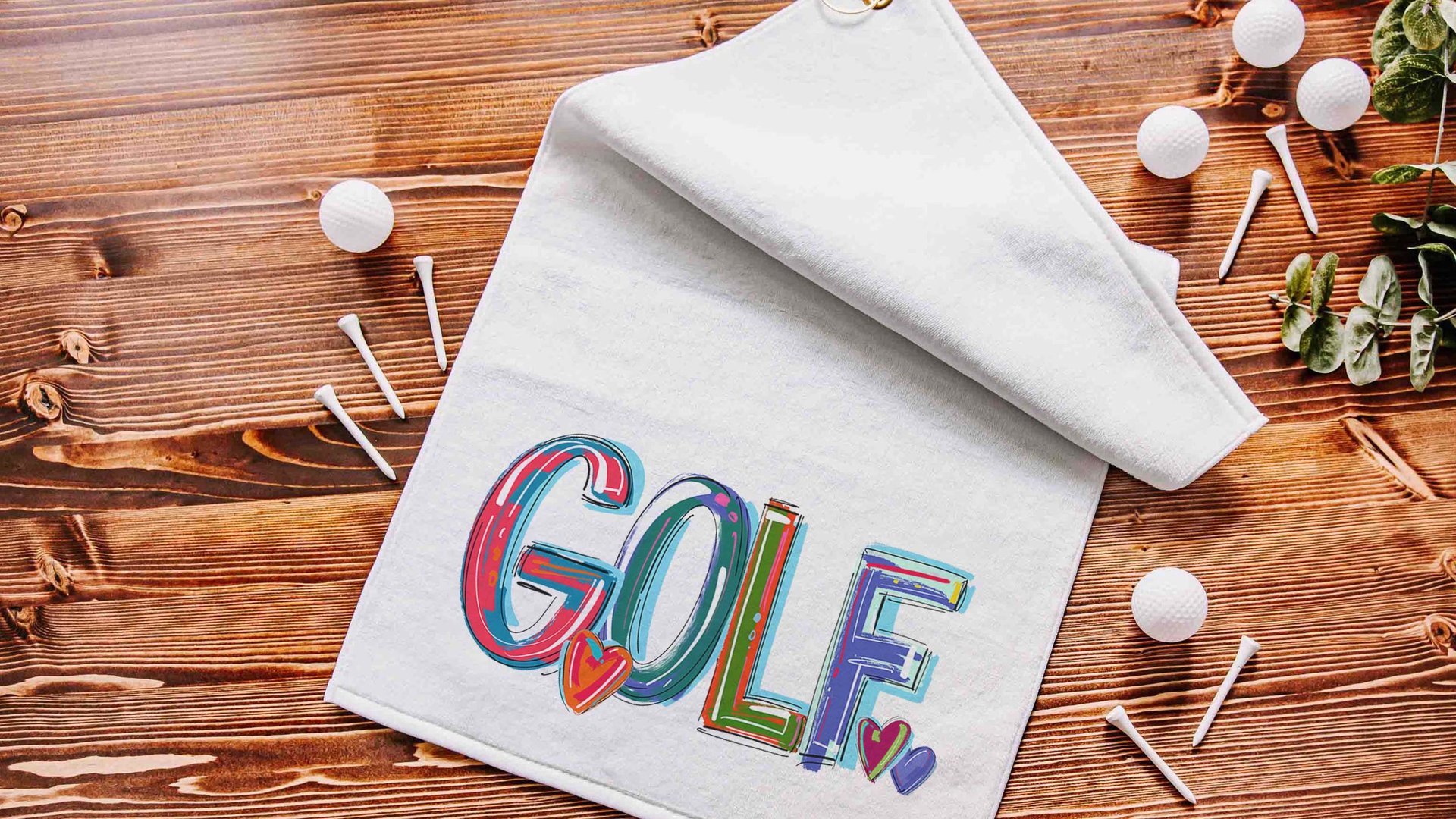 girly golf towel with grommet, colorful golf ball towel, cheery words cute golf bag accessories, lady golf gifts for her, golfer gifts for