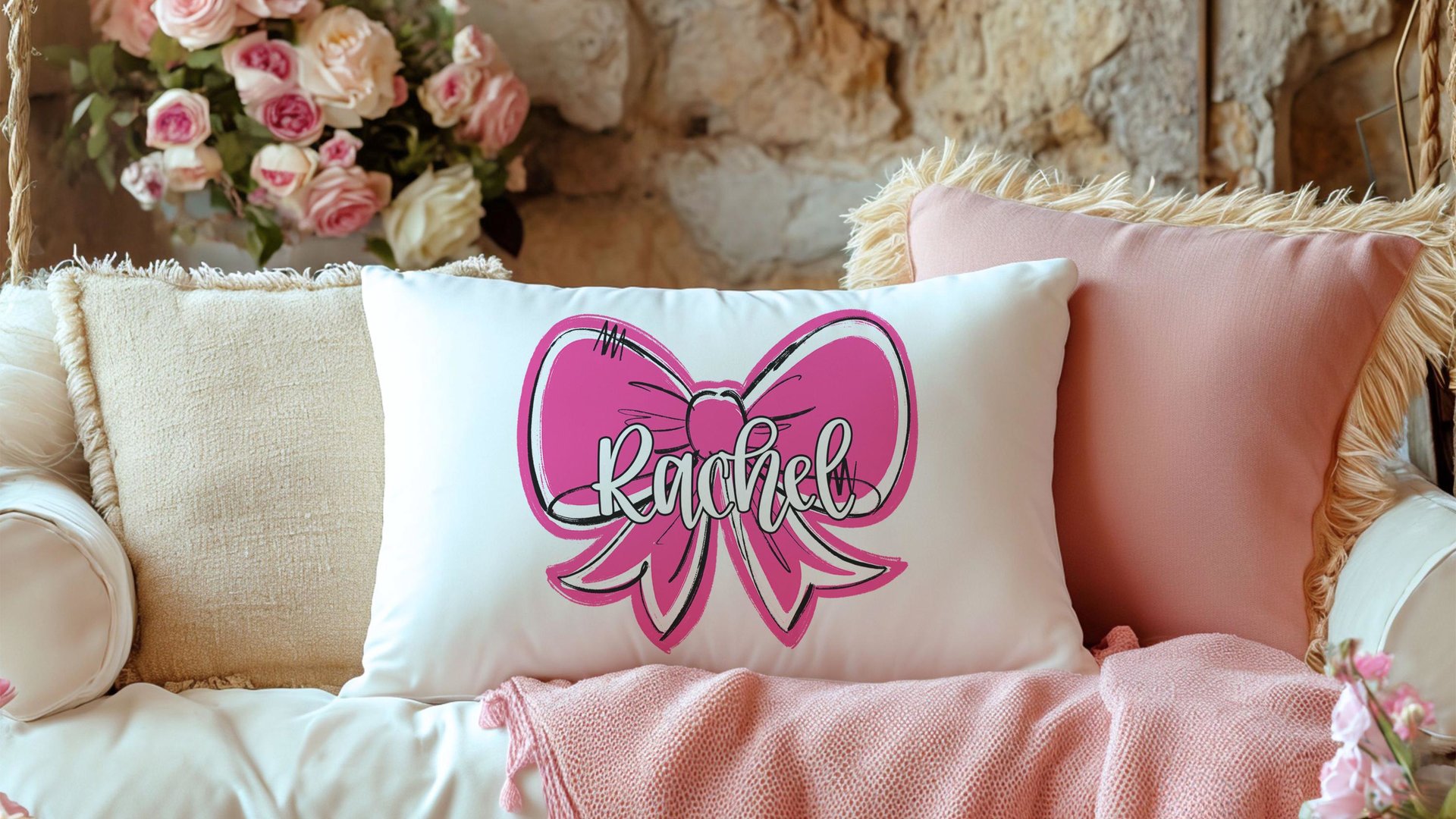personalized carolina blue coquette name lumbar pillow 12x20, 2026 senior night gifts for teenage girls, custom Mothers day gifts for mom
