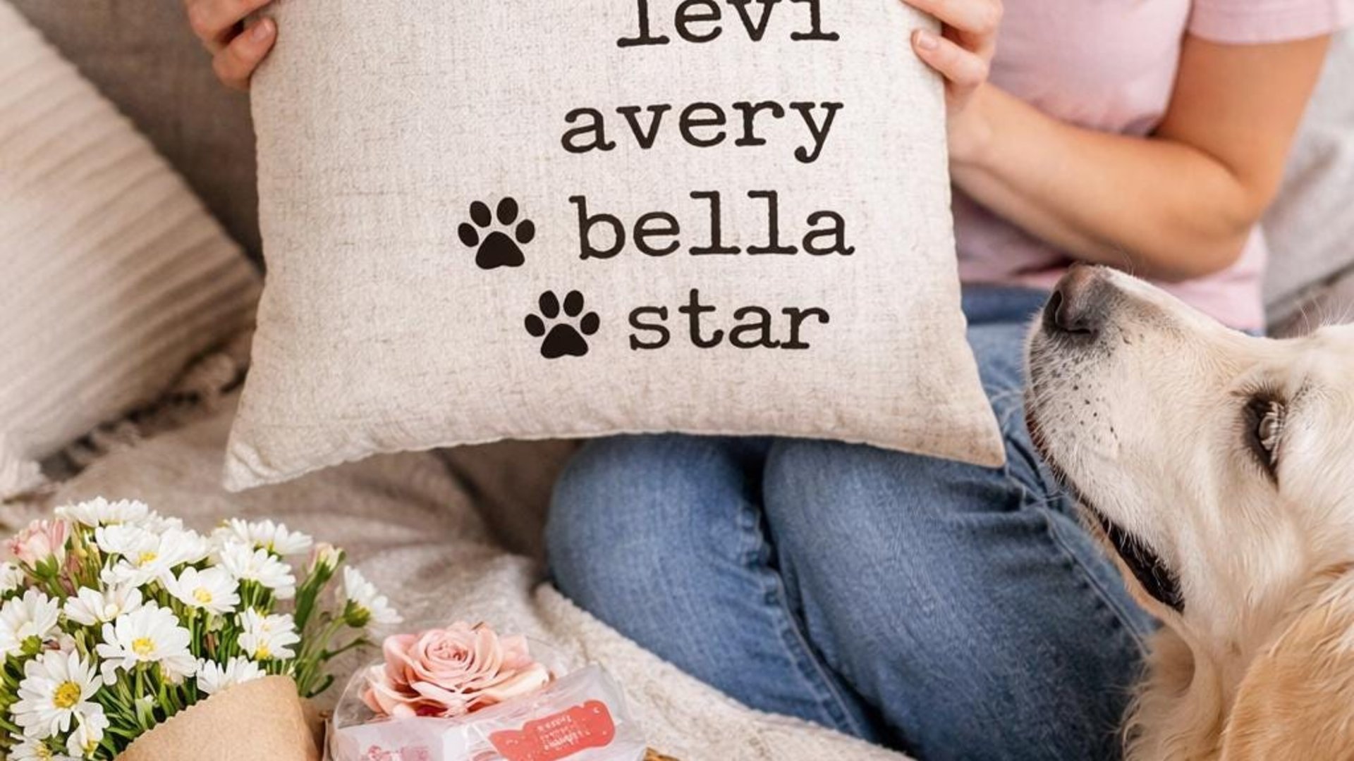personalized family names throw pillow for couch, pet name pillow, unique wedding gifts for couple, dog parents gift, modern farmhouse decor