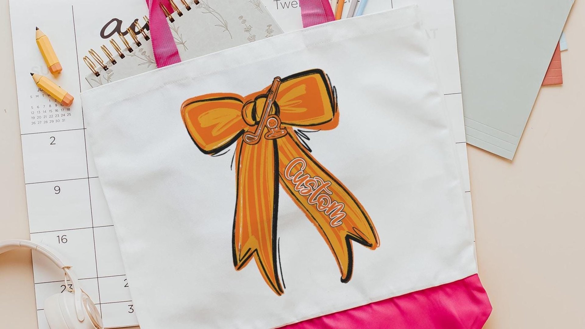 Personalized golf bow with name tote bag for women, lady golfer gift tote bag, golf gift for her, lady golfer golfing tournament, golf bag