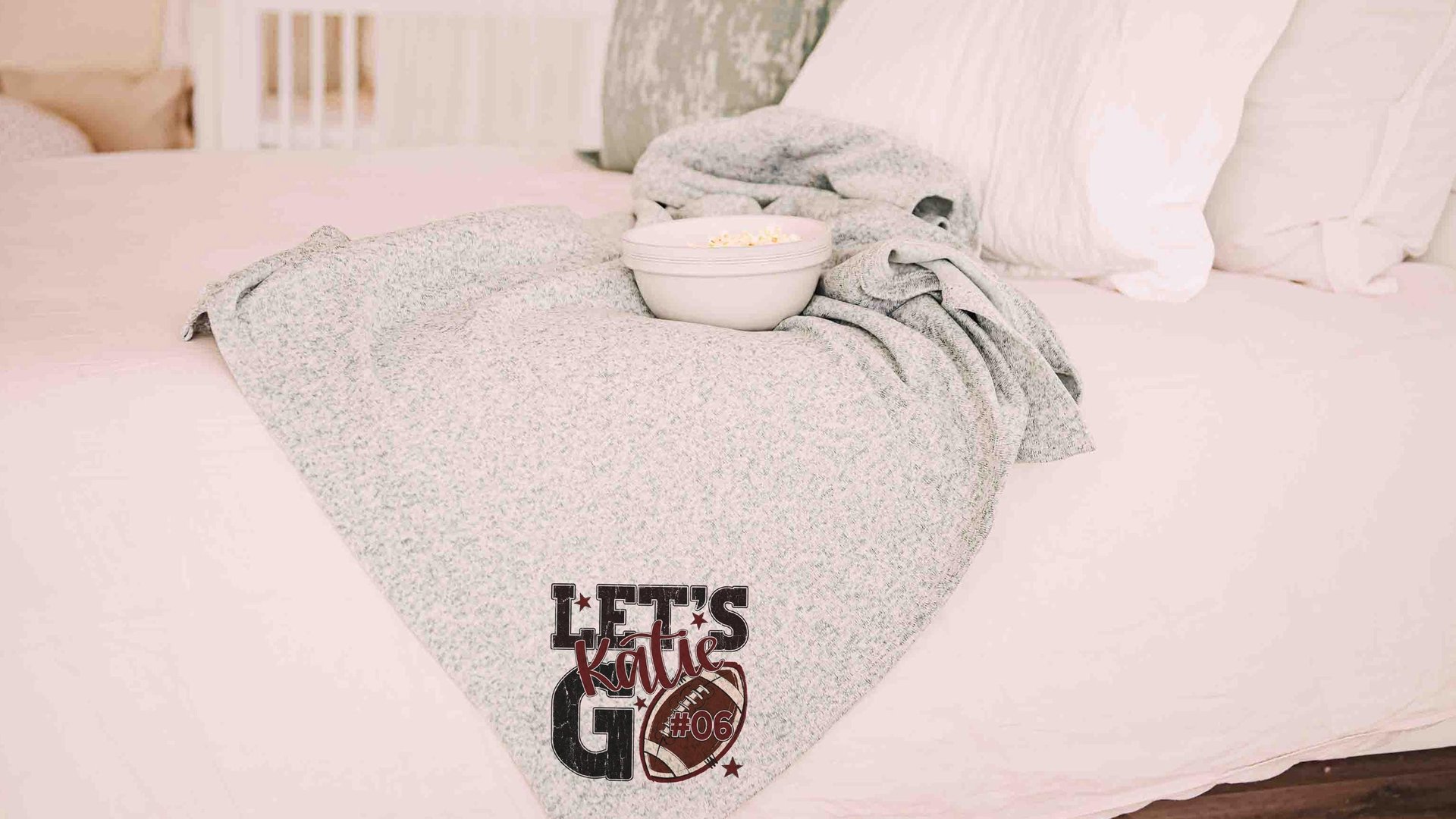 Personalized lets go football number blanket 50 x 60, football Mothers day gift for mother in law, carolina blue name throw blanket for