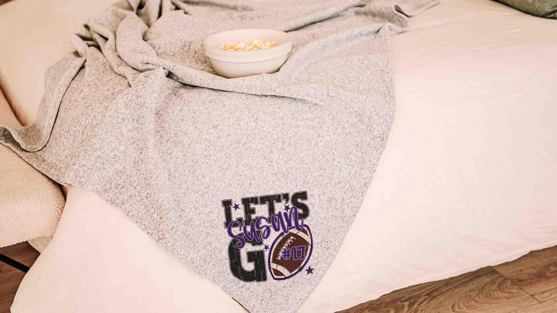 Personalized lets go football number blanket 50 x 60, football Mothers day gift for mother in law, carolina blue name throw blanket for