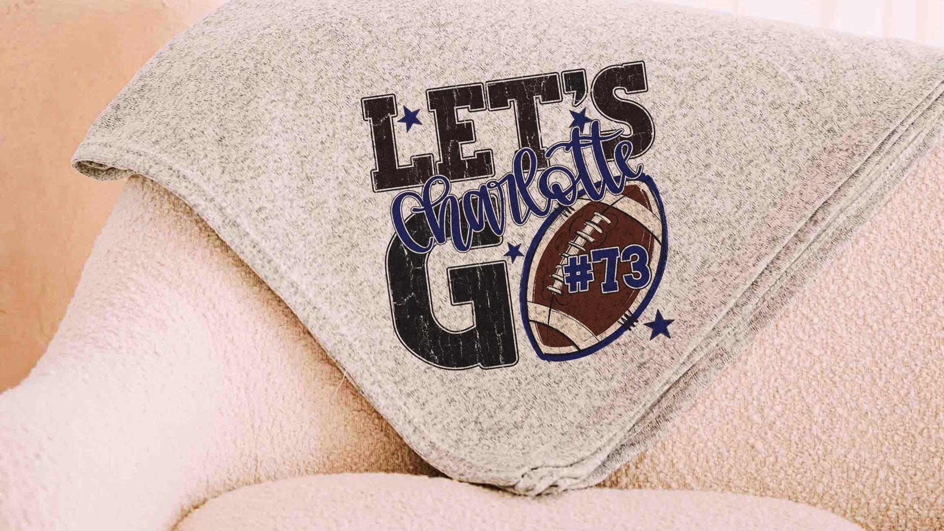 Personalized lets go football number blanket 50 x 60, football Mothers day gift for mother in law, carolina blue name throw blanket for