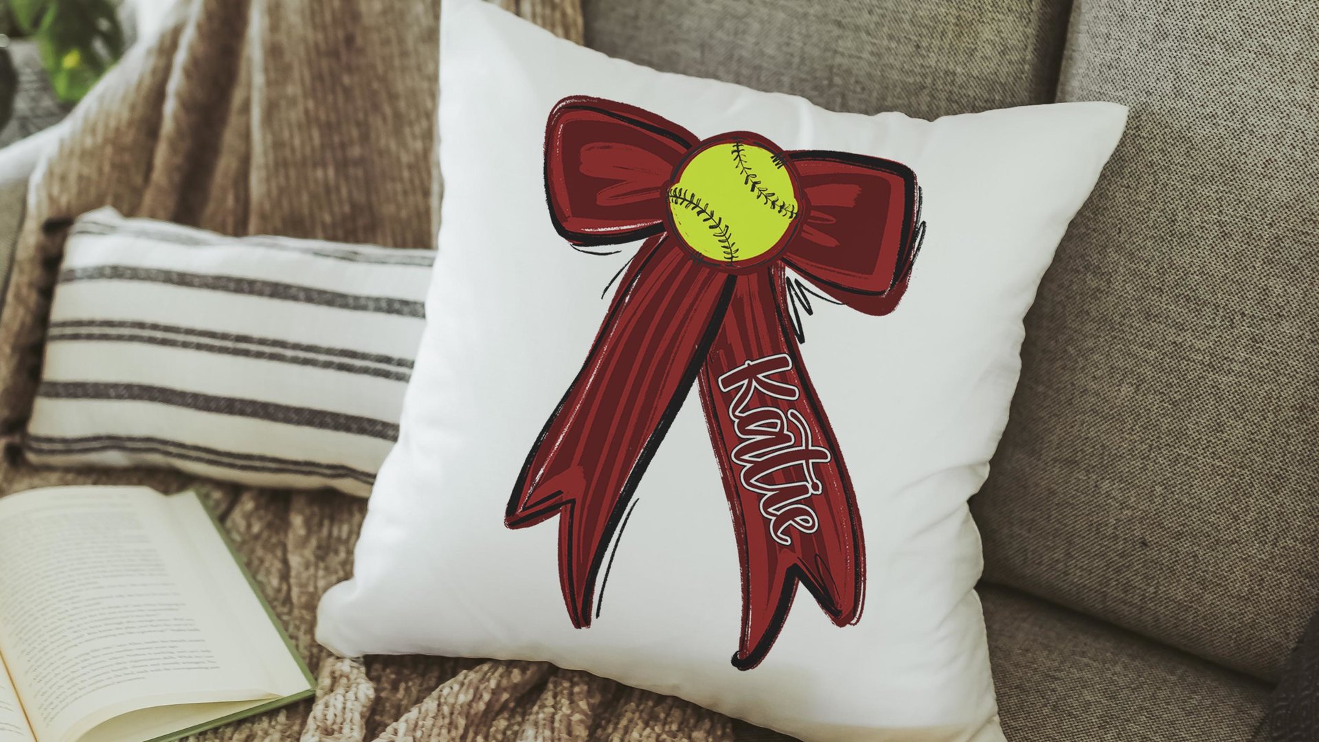 Personalized carolina blue softball name throw pillow cover 18x18, 2026 senior night softball gifts for teenage girls, softball Mothers day