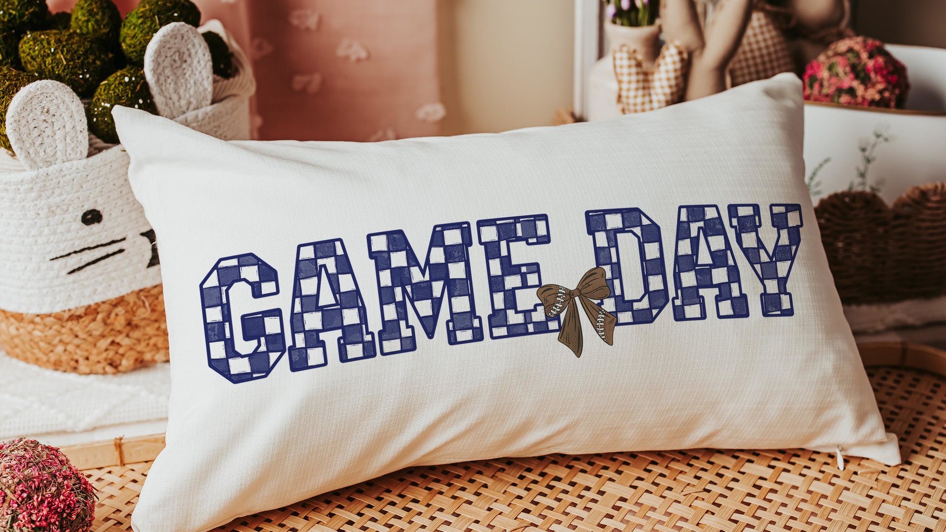 Game day girly football throw pillow for bed cute football gifts for girls, football coquette room decor for teens, football mom