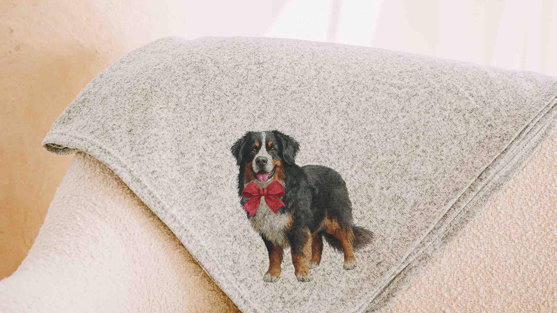 Bernese mountain dog blanket for dog lovers, girl berner mom dog mom gifts for women, pink bow bernese mountain dog gift for her, cozy throw